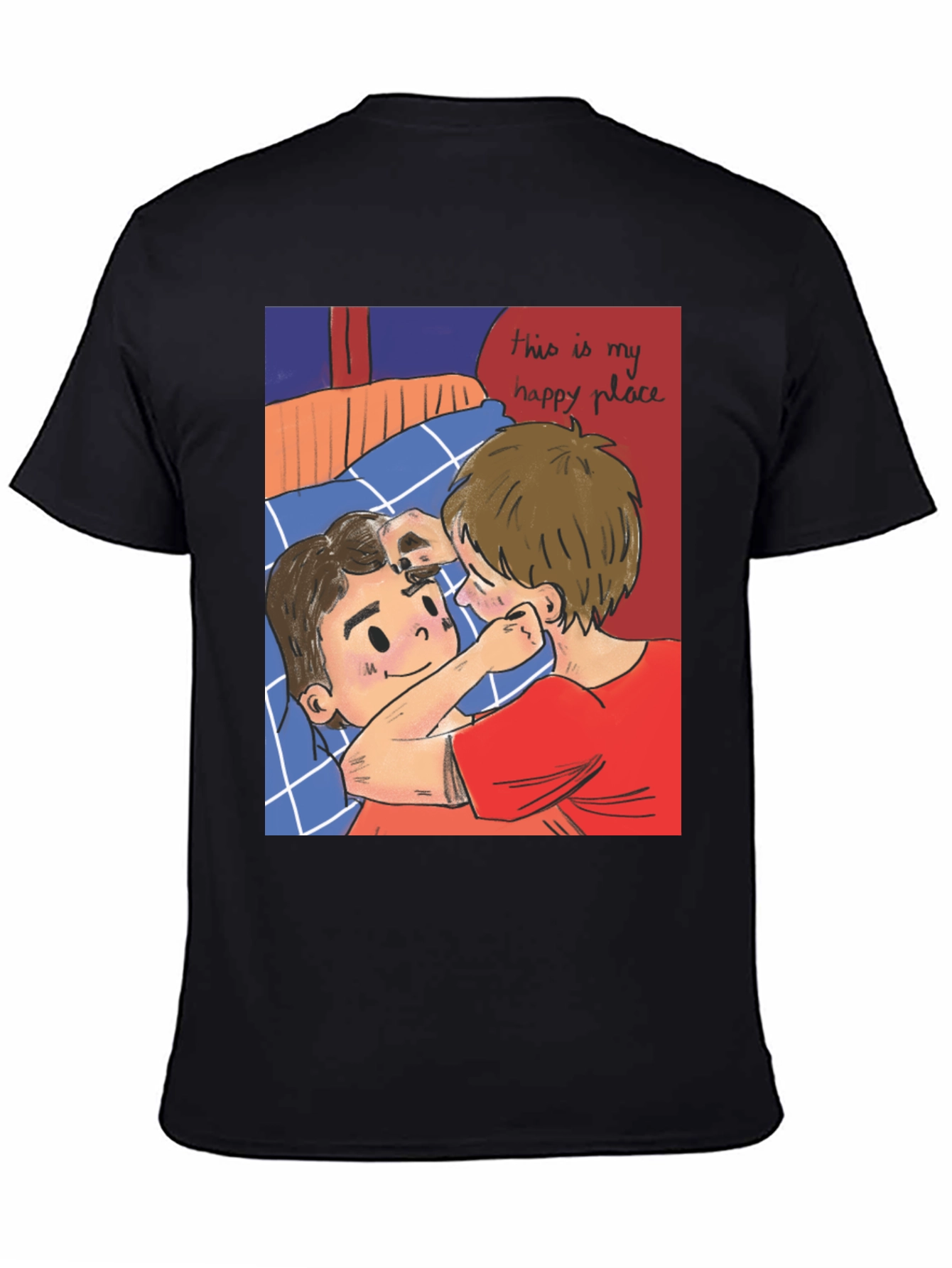 Black Romantic Cartoon Couple Graphic Tee view 4