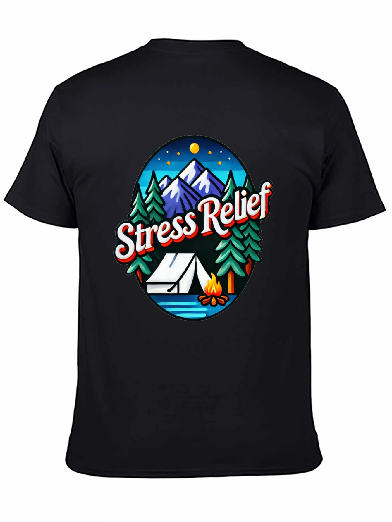 Black Stress Relief Camping Graphic T-Shirt view 4