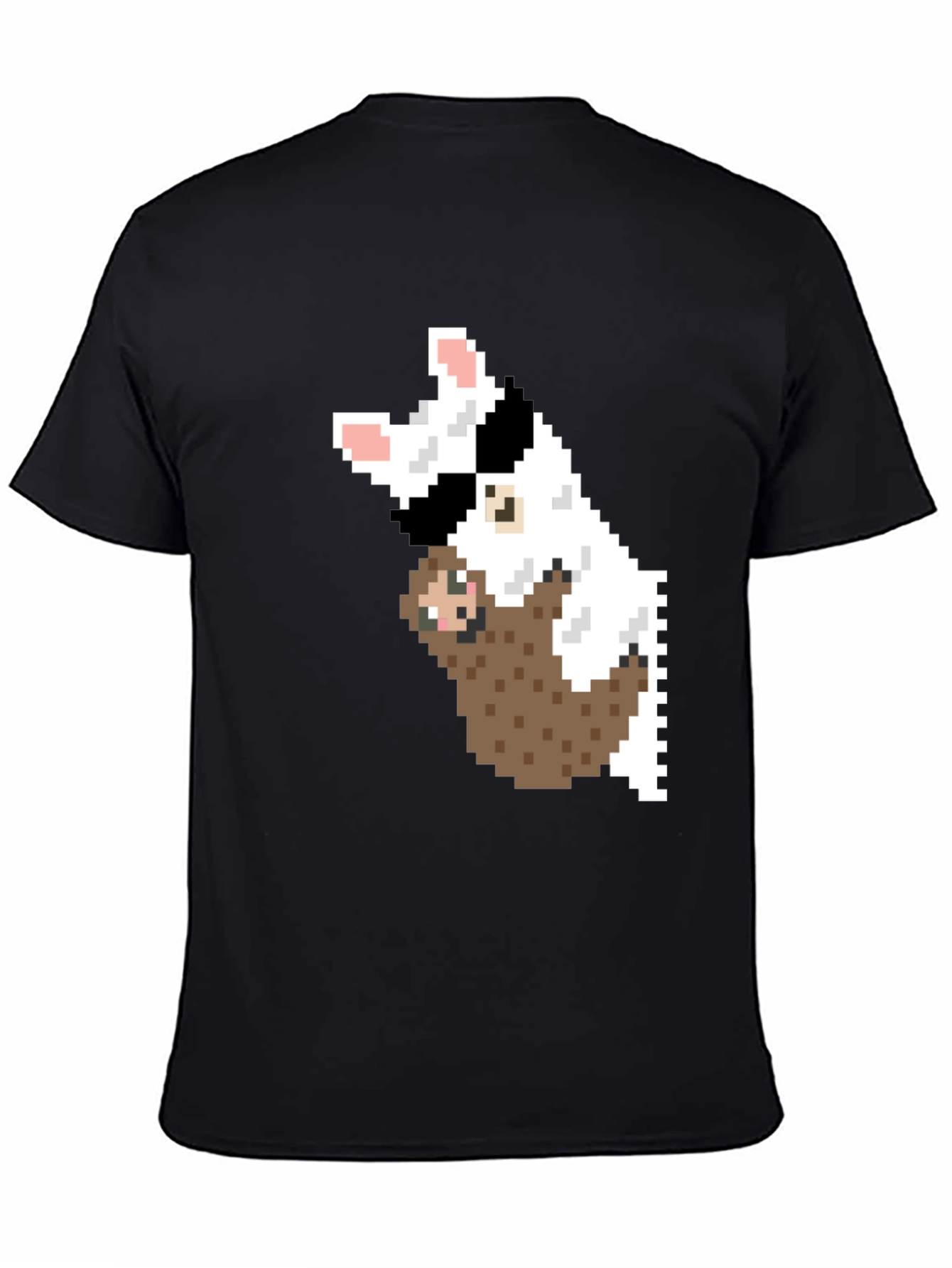 Black Pixel Art Sloth & Dog Graphic T-Shirt view 4