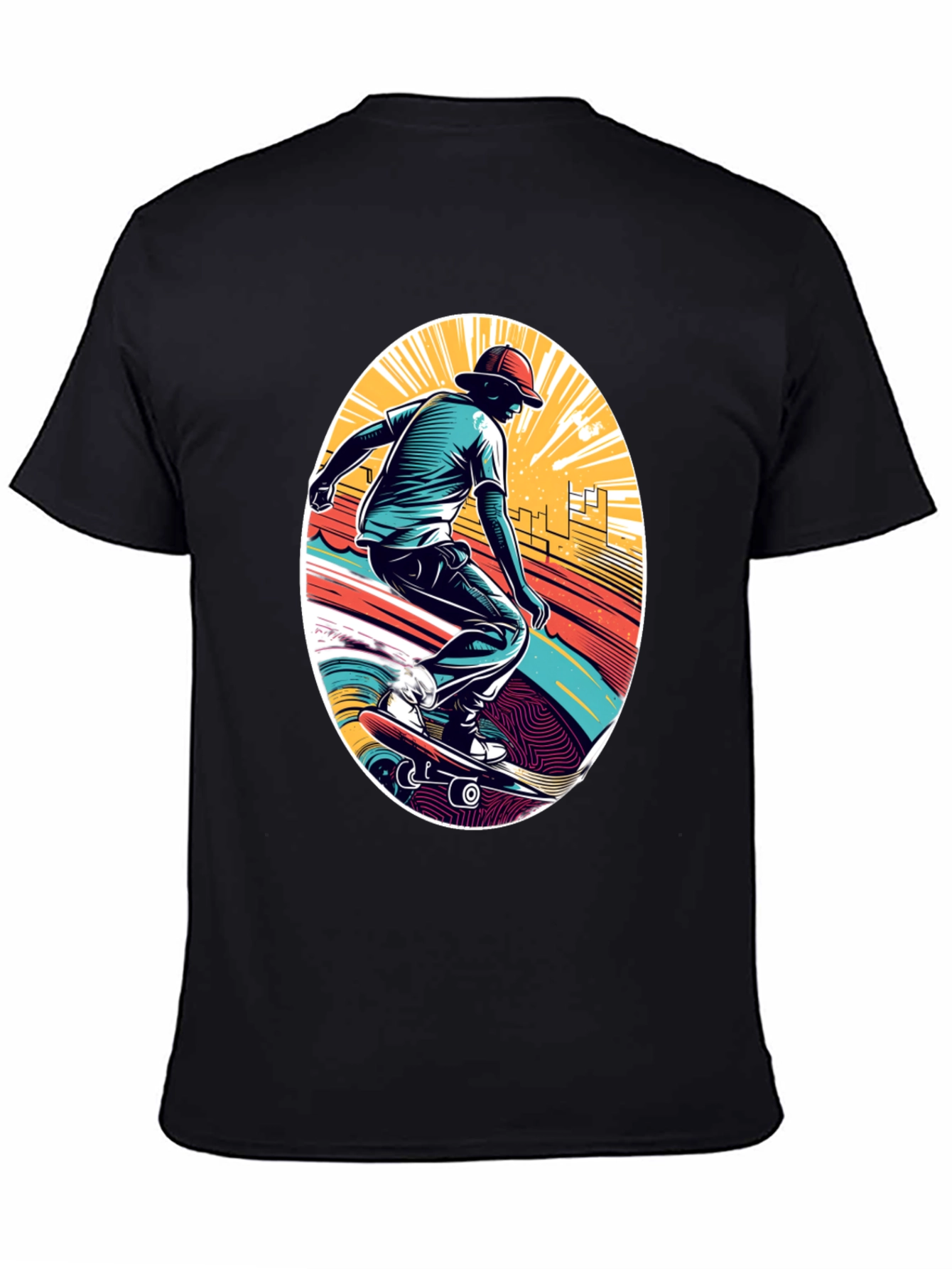 Black Skateboarder Graphic Black T-Shirt view 4