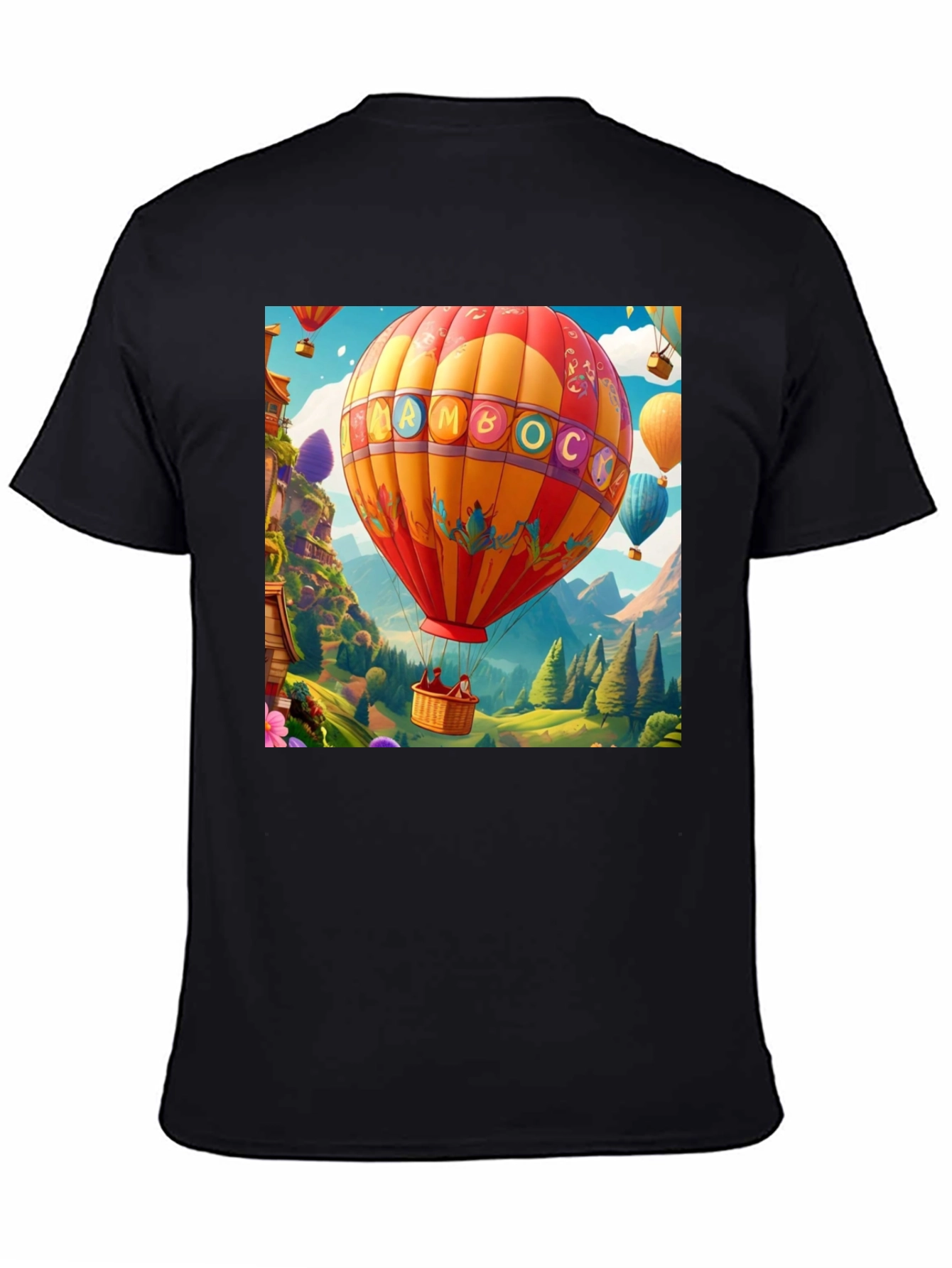 Black Cartoon Hot Air Balloon Graphic Tee view 4
