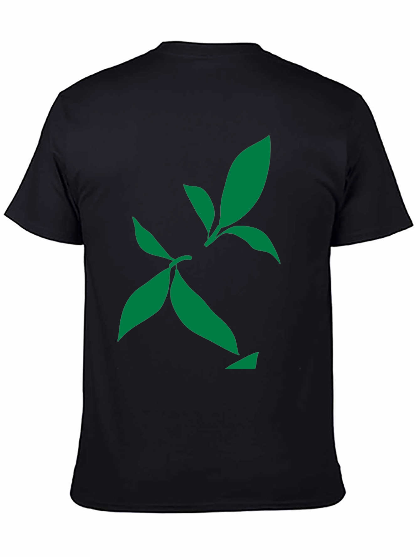 Black Green Leaf Design Black T-Shirt view 4