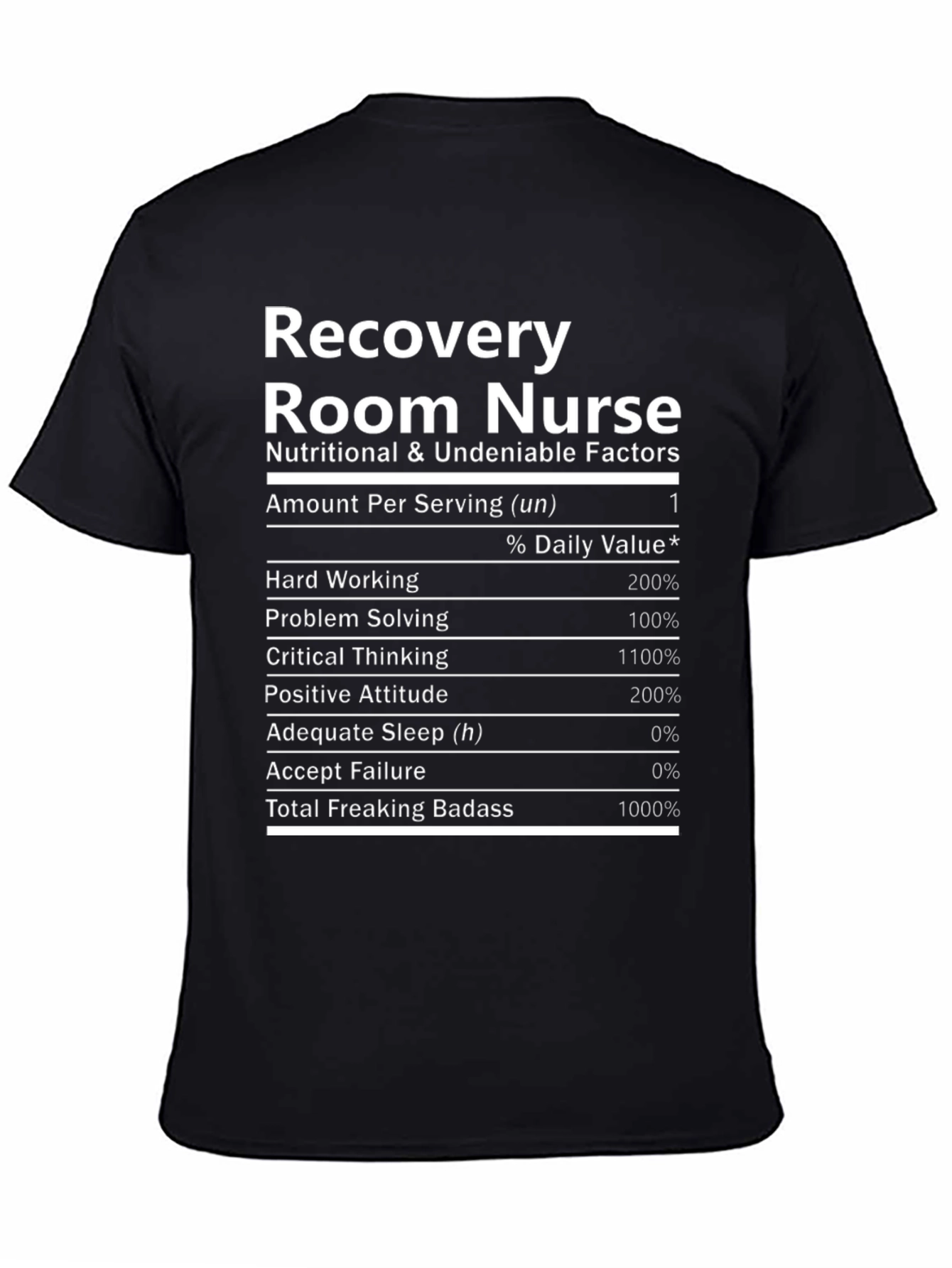 Black Recovery Room Nurse Nutritional Facts Black T-Shirt view 4