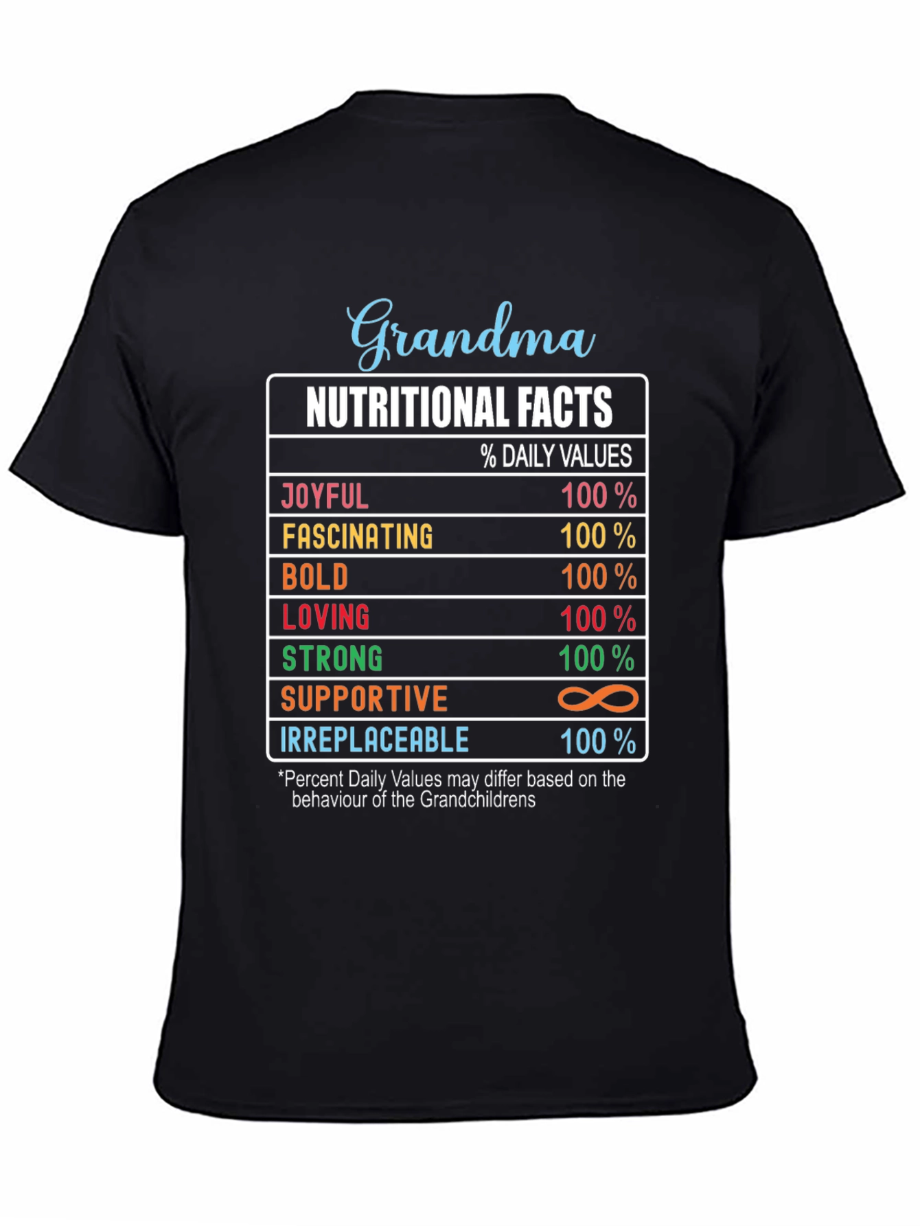 Black Grandma Nutritional Facts Graphic T-Shirt view 4