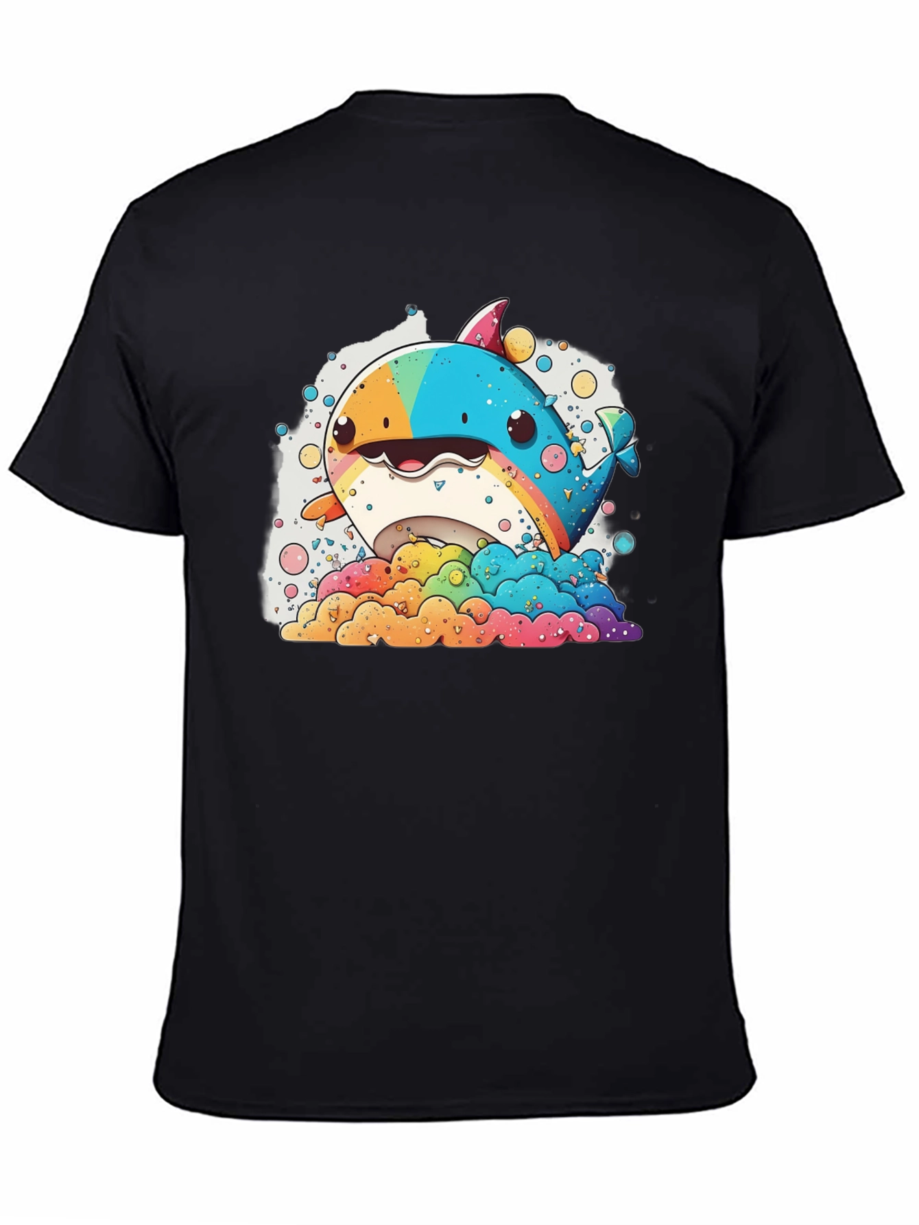 Black Rainbow Whale Graphic Tee - Fun & Colorful Design view 4