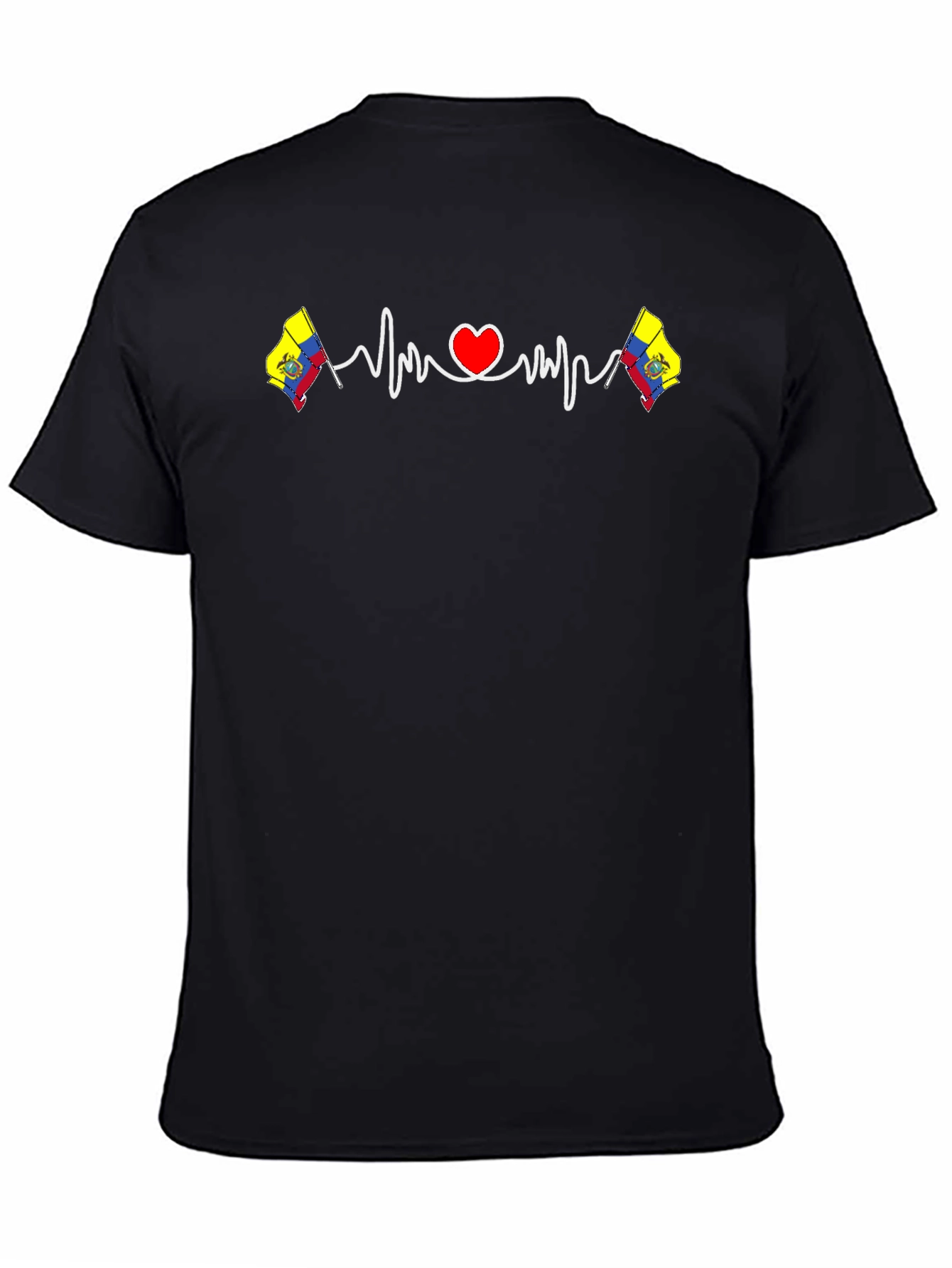 Black Ecuador Flag Heartbeat Graphic T-Shirt view 4