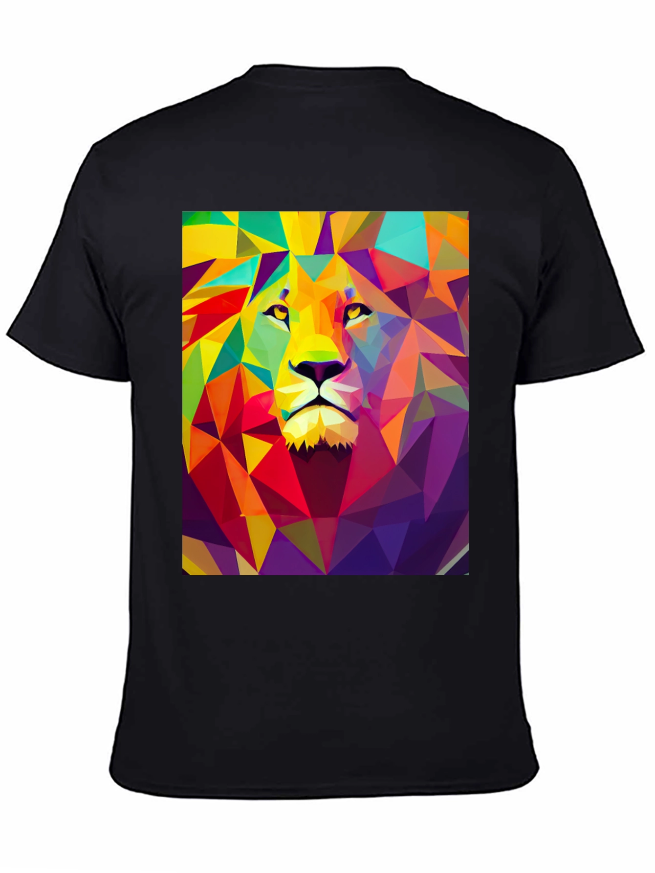 Black Geometric Lion Graphic Tee - Black Cotton Comfort view 4