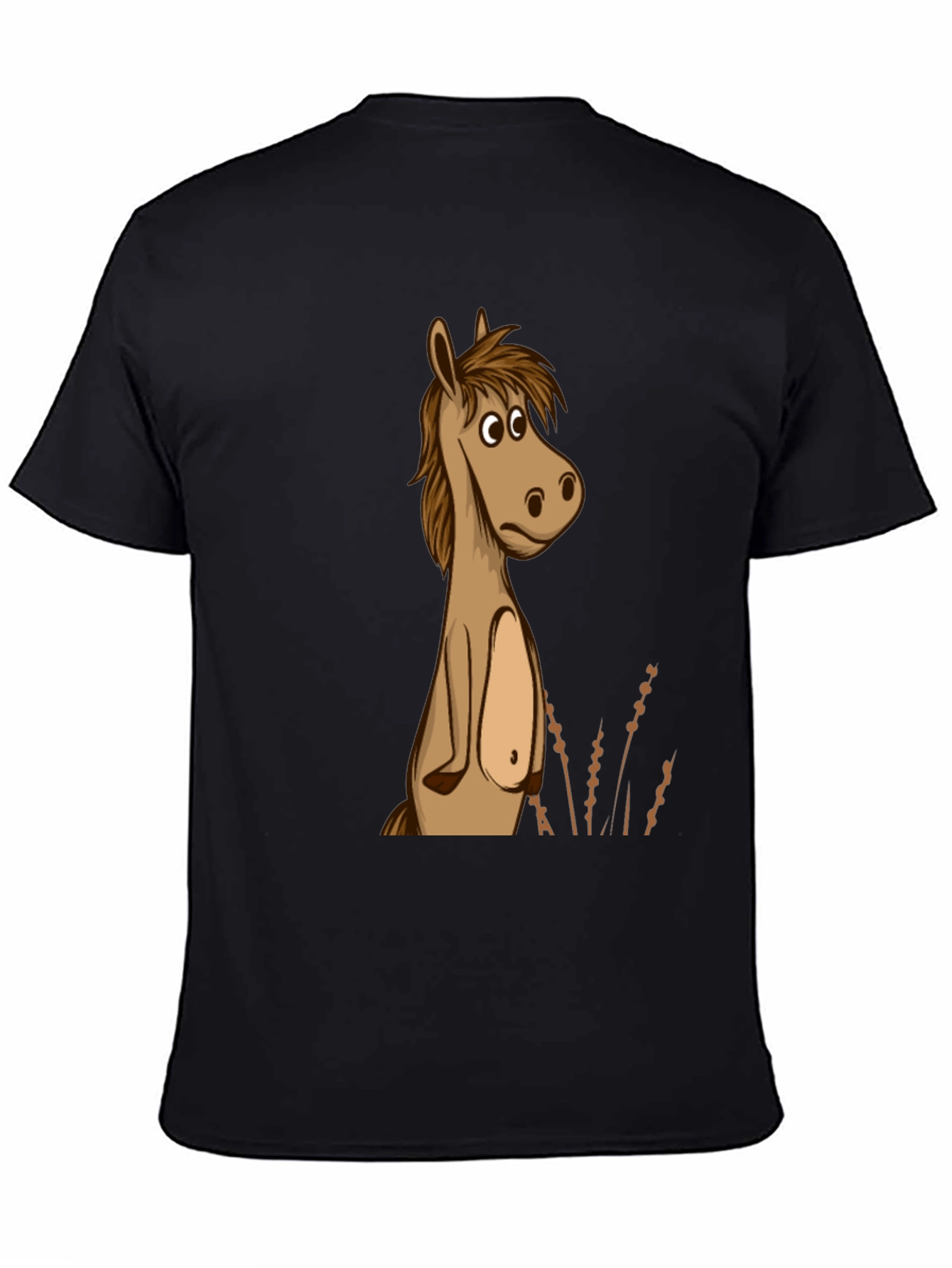 Black Funny Horse Cartoon Graphic Black T-Shirt view 4