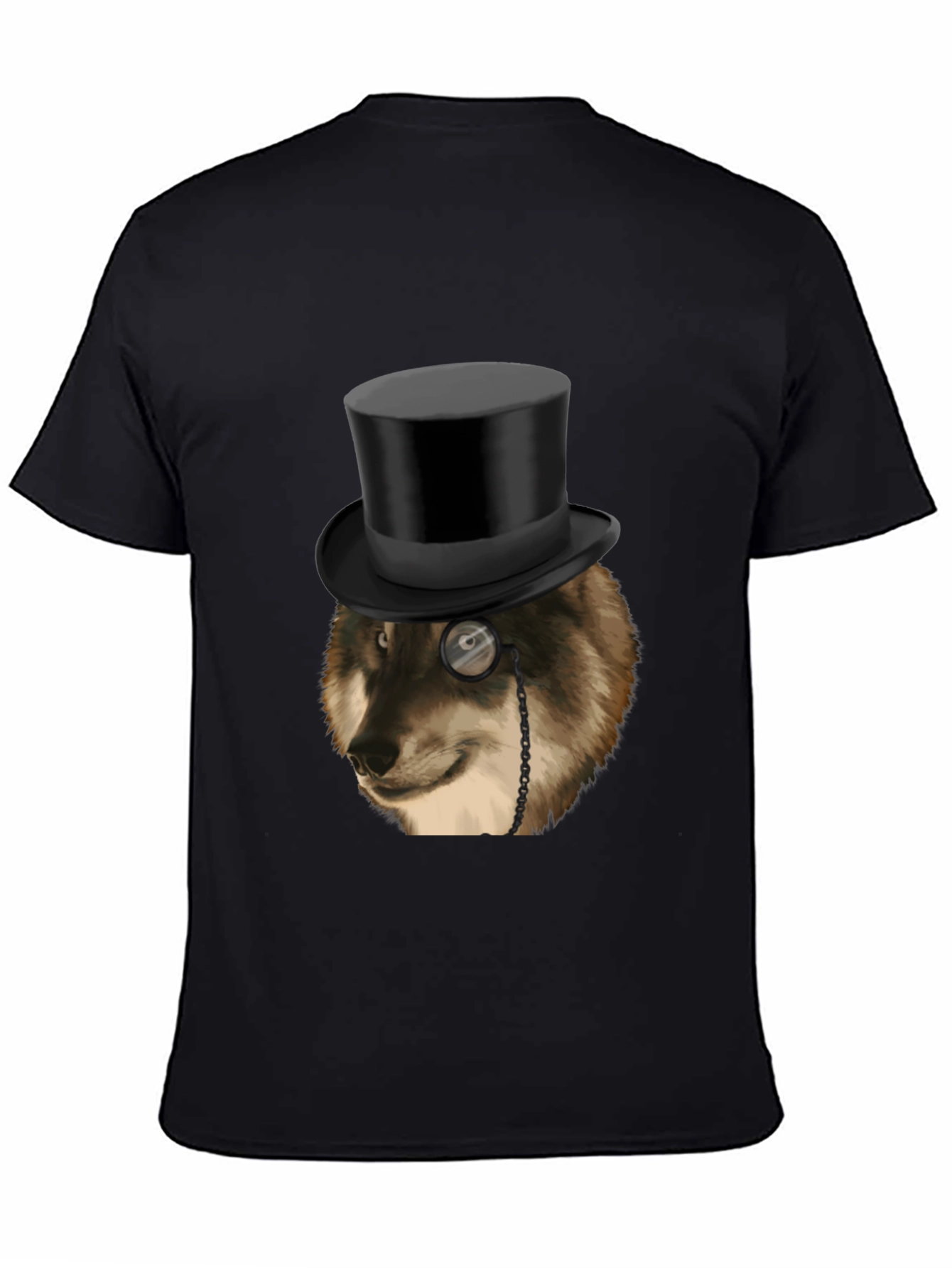 Black Wolf Top Hat Monocle Men's Black Graphic T-Shirt view 4