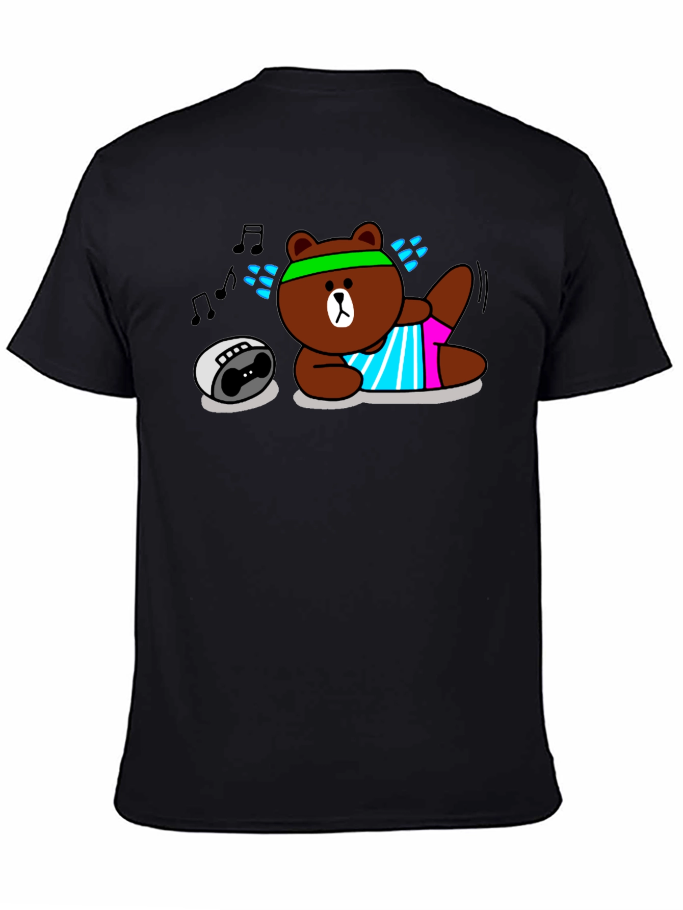 Black Workout Bear Graphic T-Shirt - Black Cotton view 4