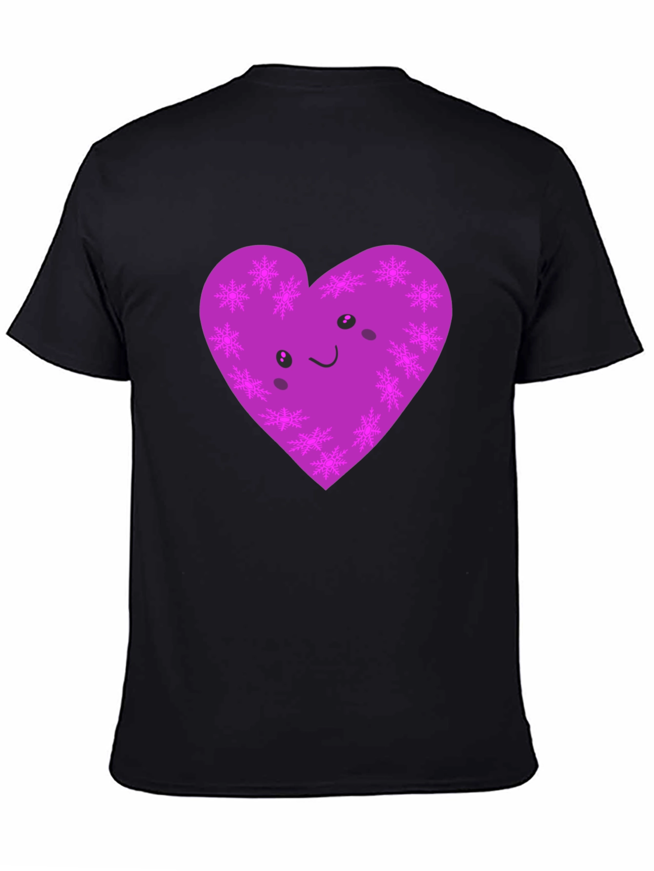 Black Cute Purple Snowflake Heart Graphic T-Shirt view 4