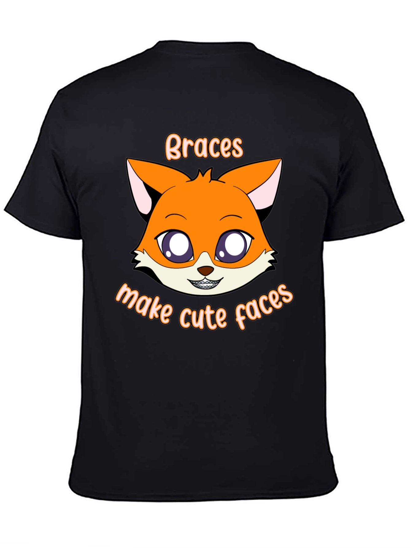 Black Cute Fox Braces T-Shirt - Make Cute Faces! view 4