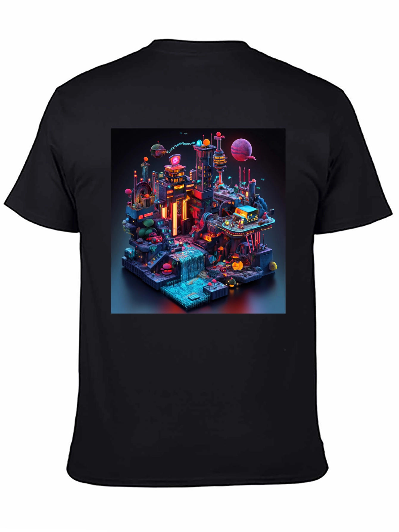 Black Futuristic Cityscape Graphic Tee view 4