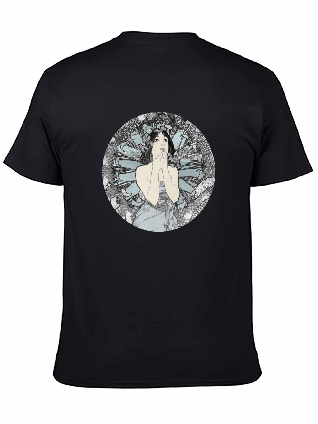 Black Art Nouveau Lady Graphic Black T-Shirt view 4