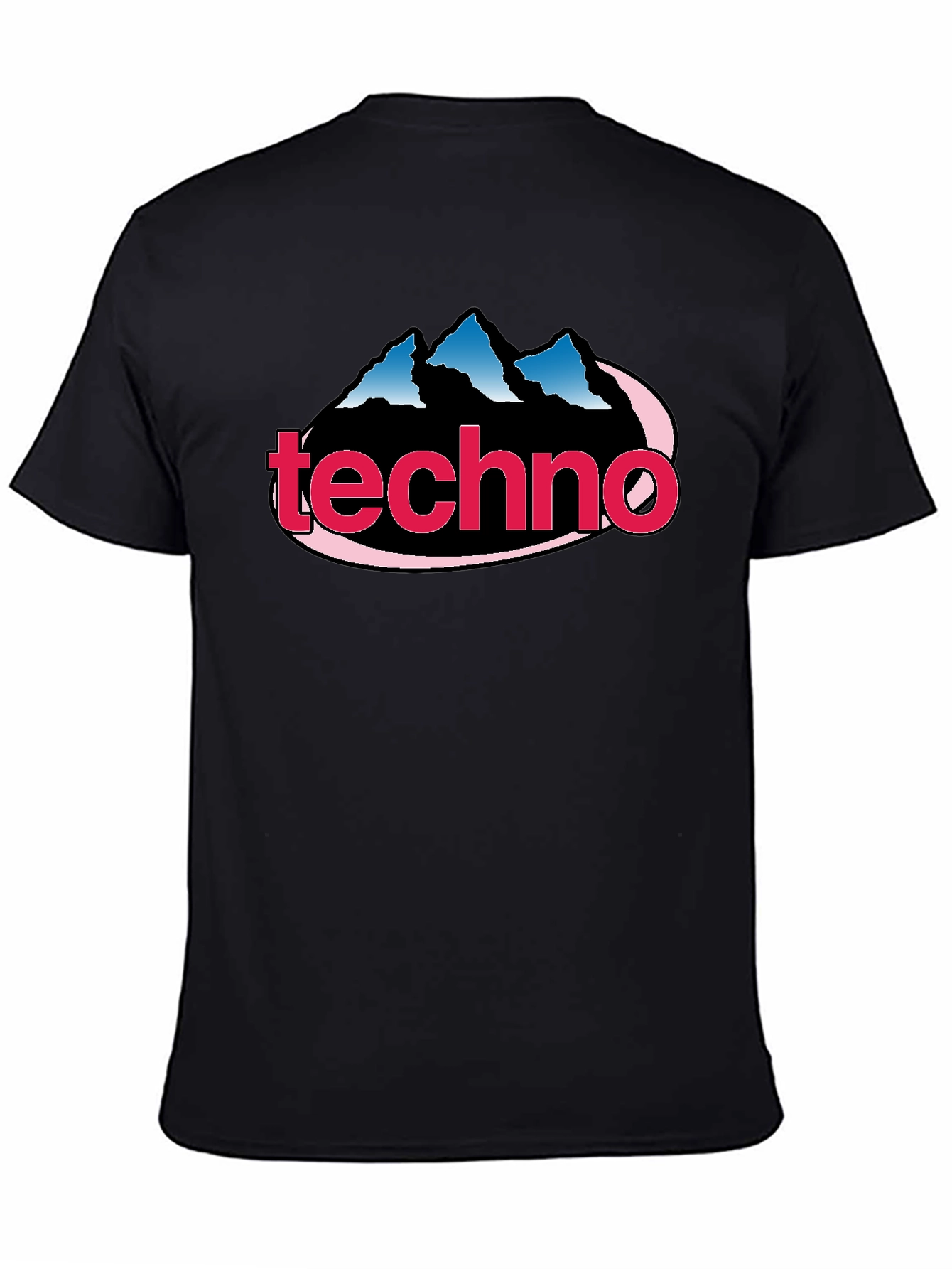 Black Techno Music Graphic Tee - Classic Style, Mountain Logo view 4