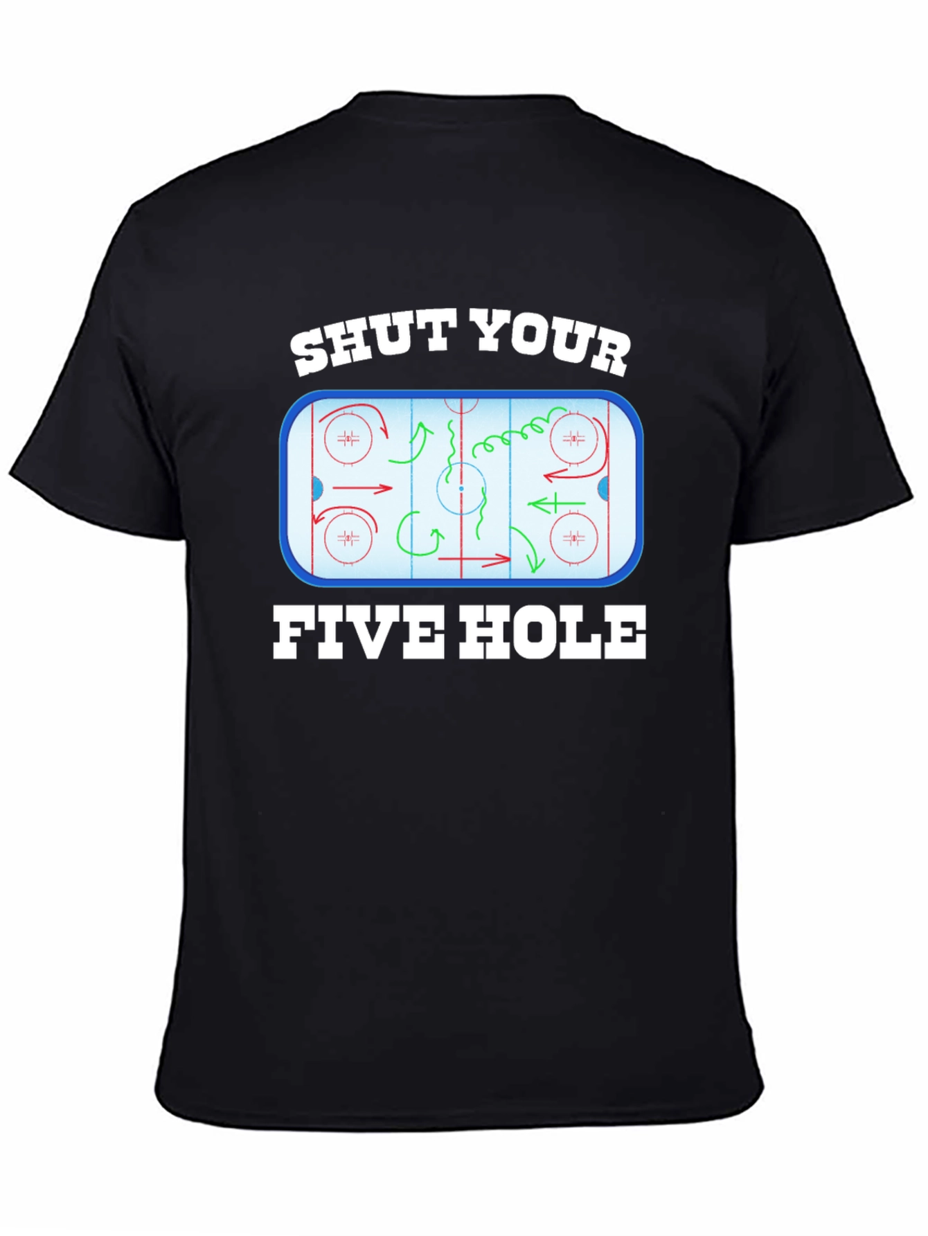 Black Shut Your Five Hole Hockey T-Shirt view 4