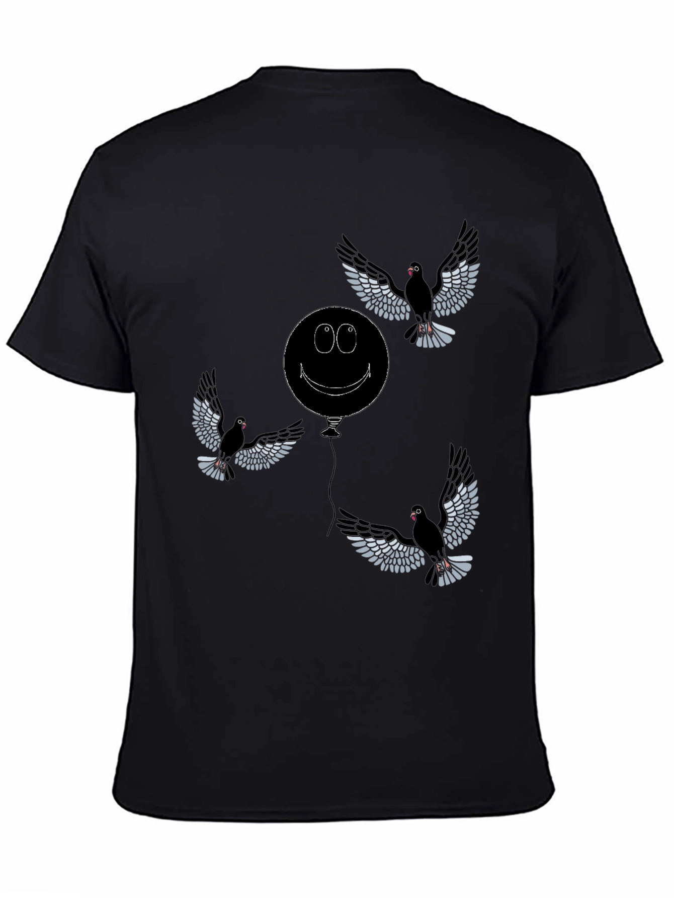 Black Whimsical Bird & Balloon Graphic T-Shirt - Black view 4