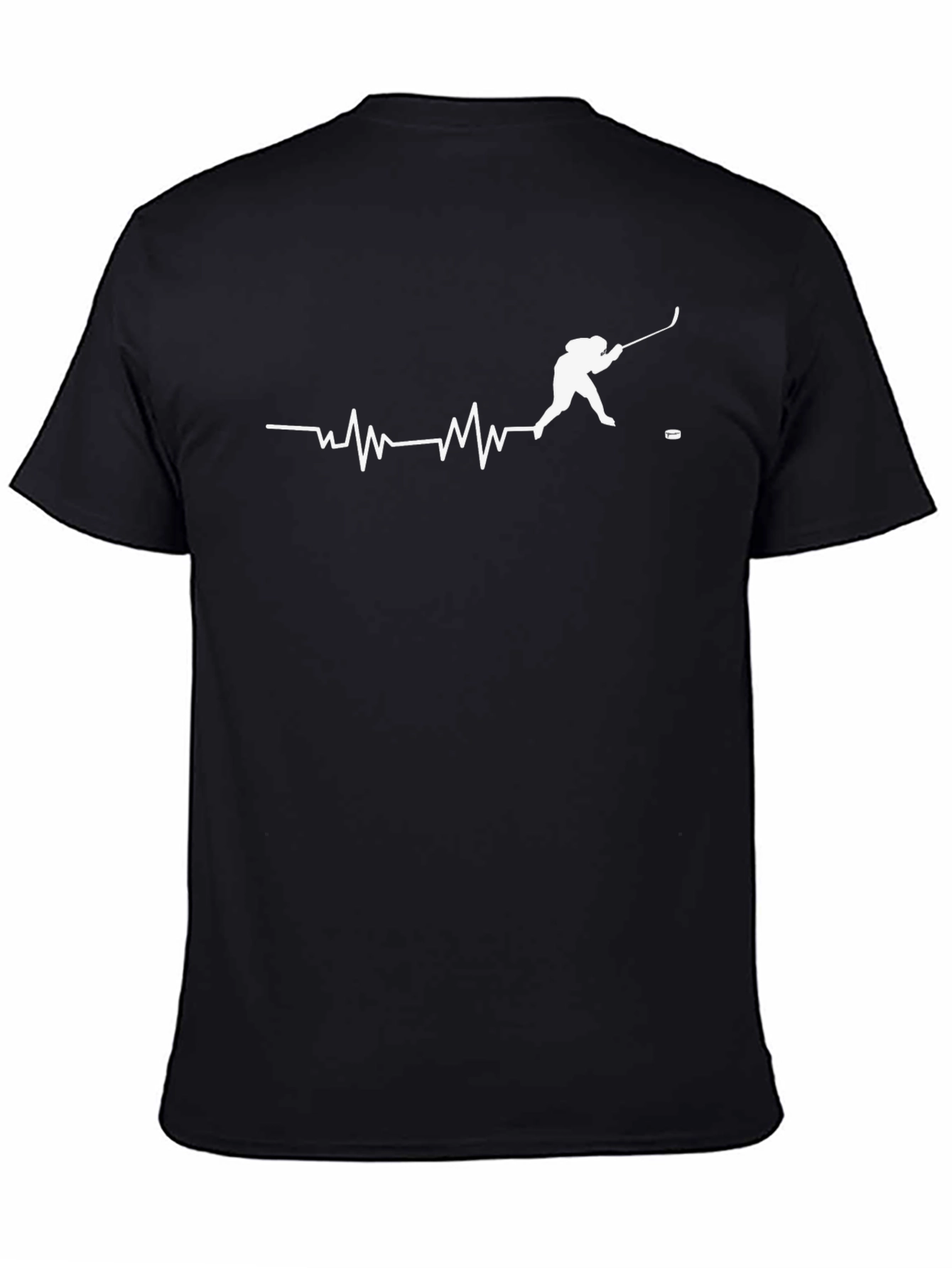 Black Hockey Heartbeat T-Shirt - Passionate Player Design view 4