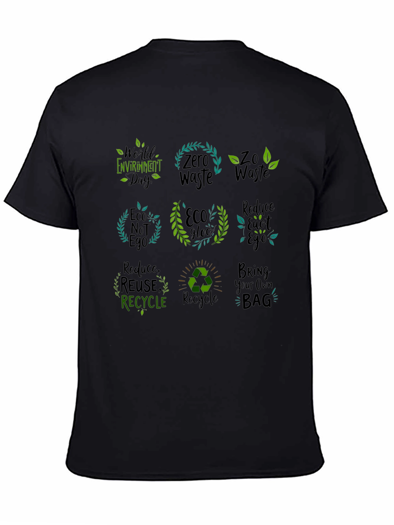 Black Eco-Friendly Graphic T-Shirt - Zero Waste & Recycling Design view 4