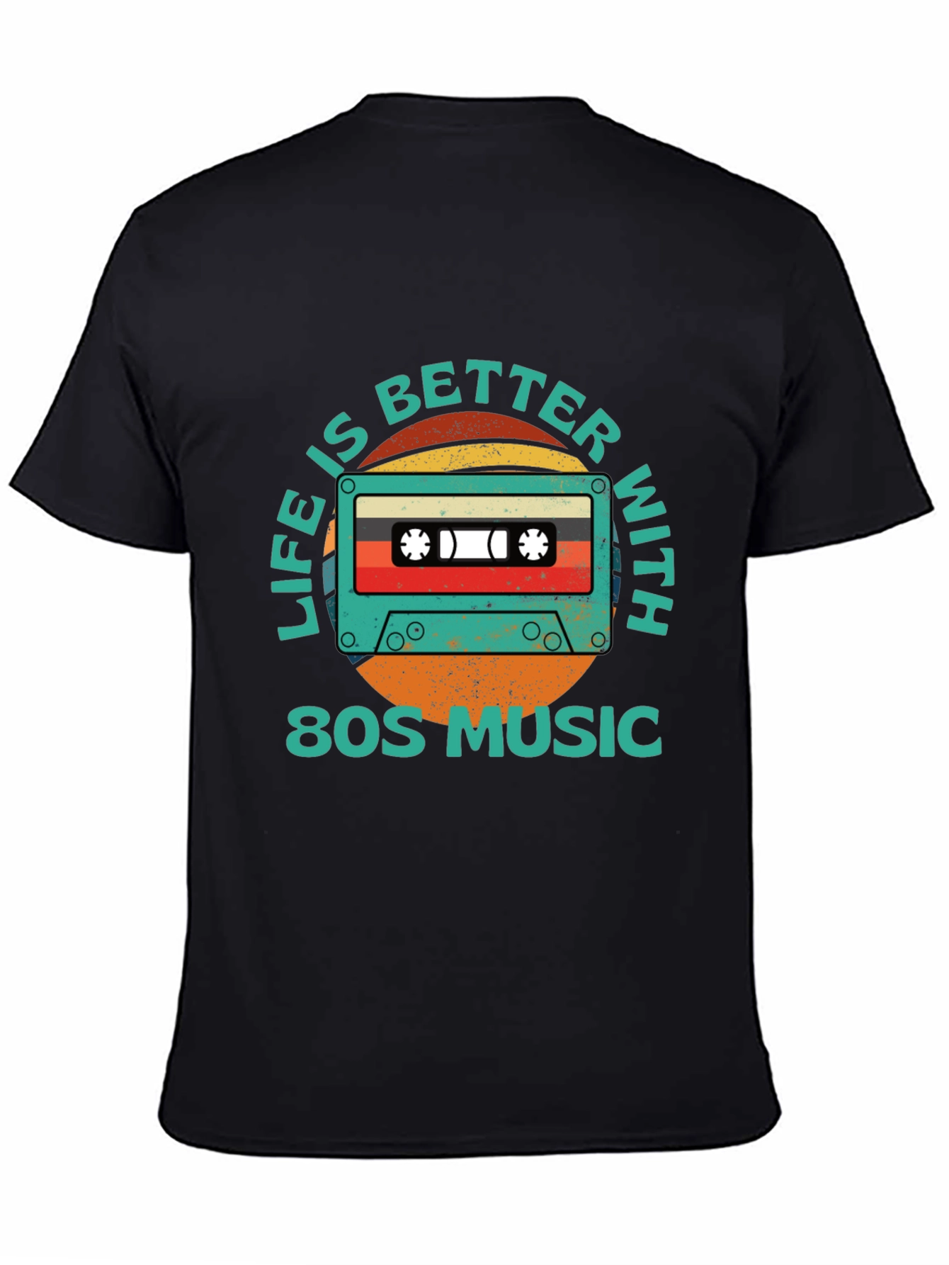 Black Retro 80s Music Cassette Graphic T-Shirt view 4