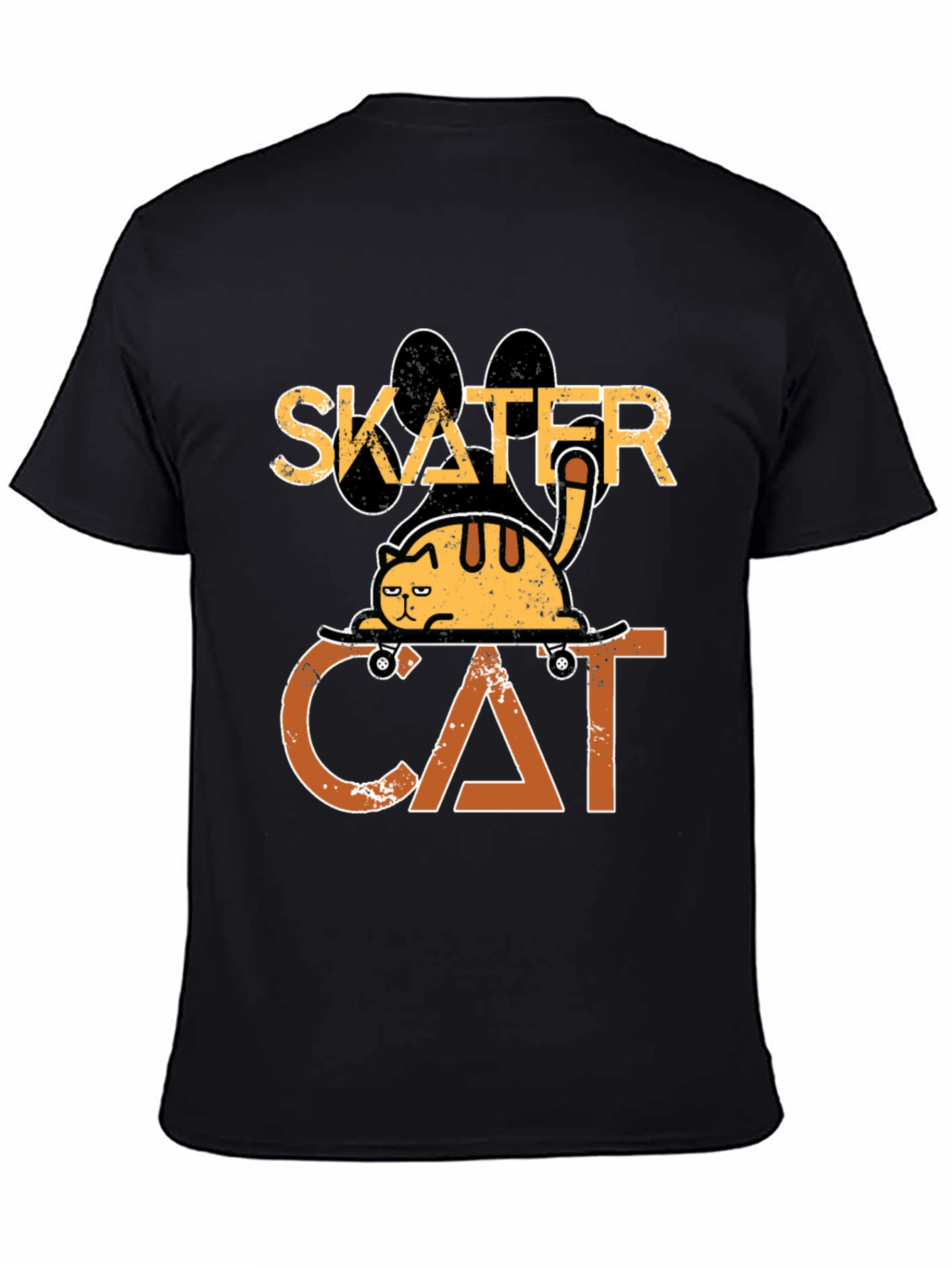 Black Skater Cat Graphic Tee - Cool & Funny Cat T-Shirt view 4