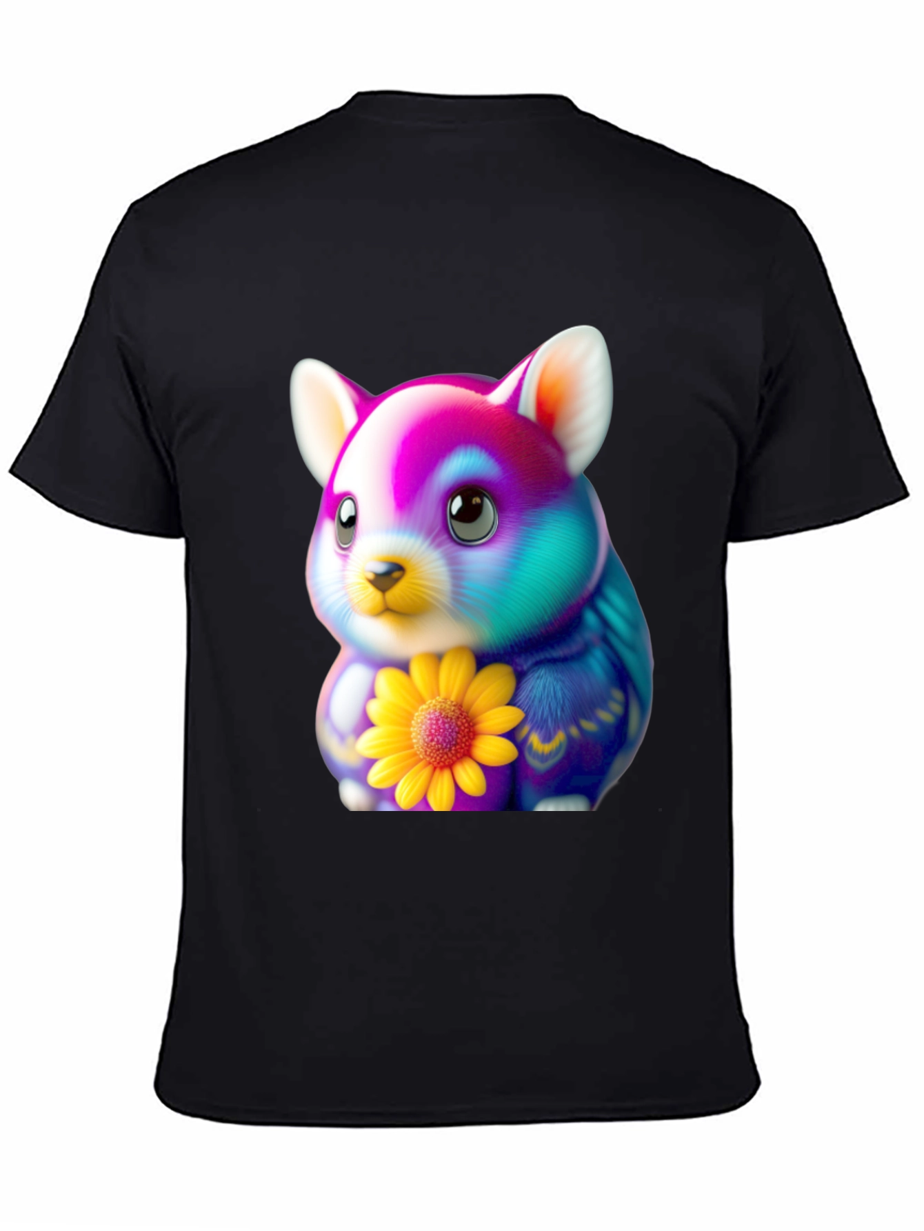 Black Cute Hamster T-Shirt with Sunflower Graphic view 4