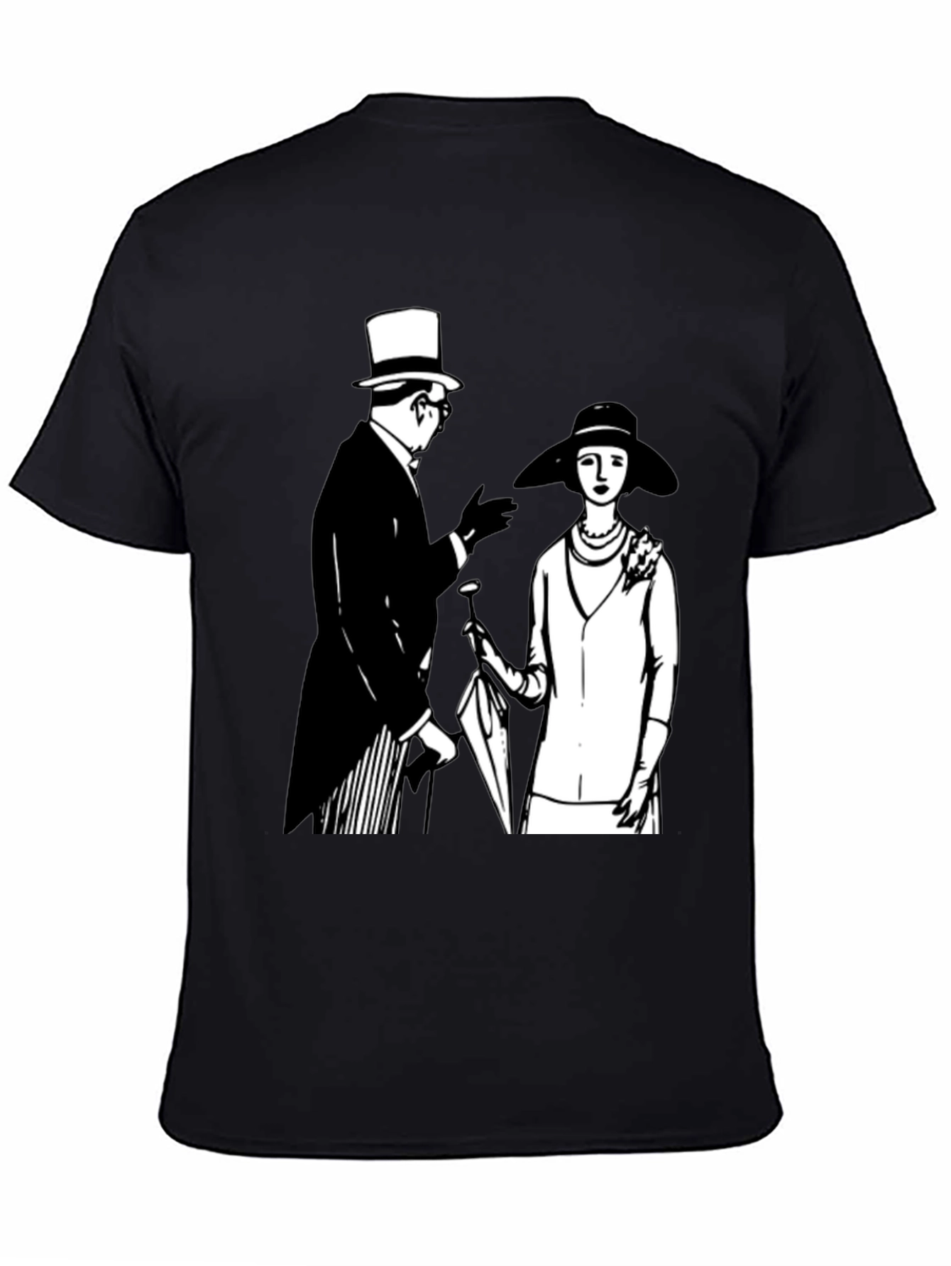 Black Vintage Style Graphic Tee - Black Cotton T-Shirt view 4