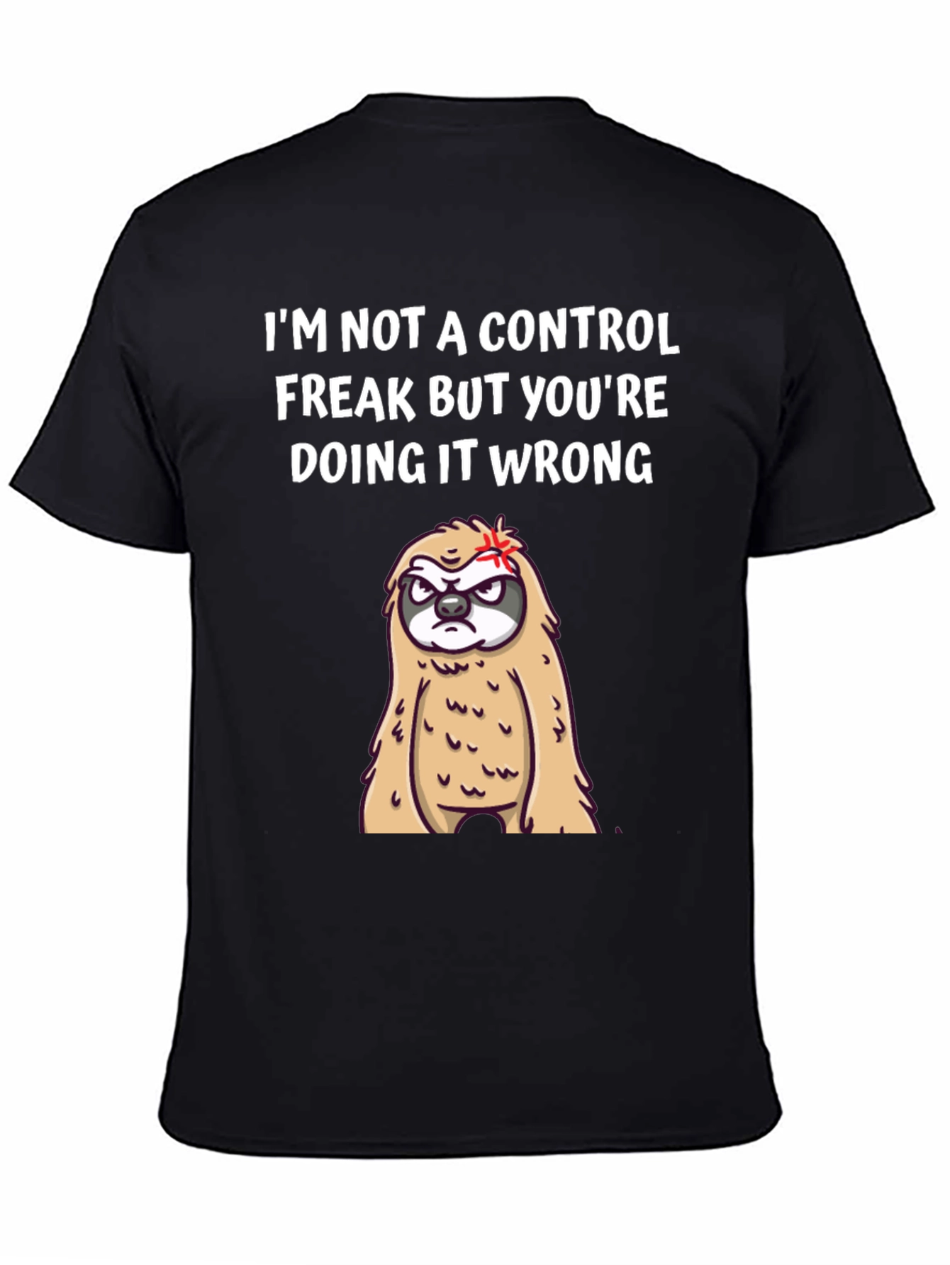 Black Control Freak Sloth Graphic T-Shirt - Funny Slogan Tee view 4