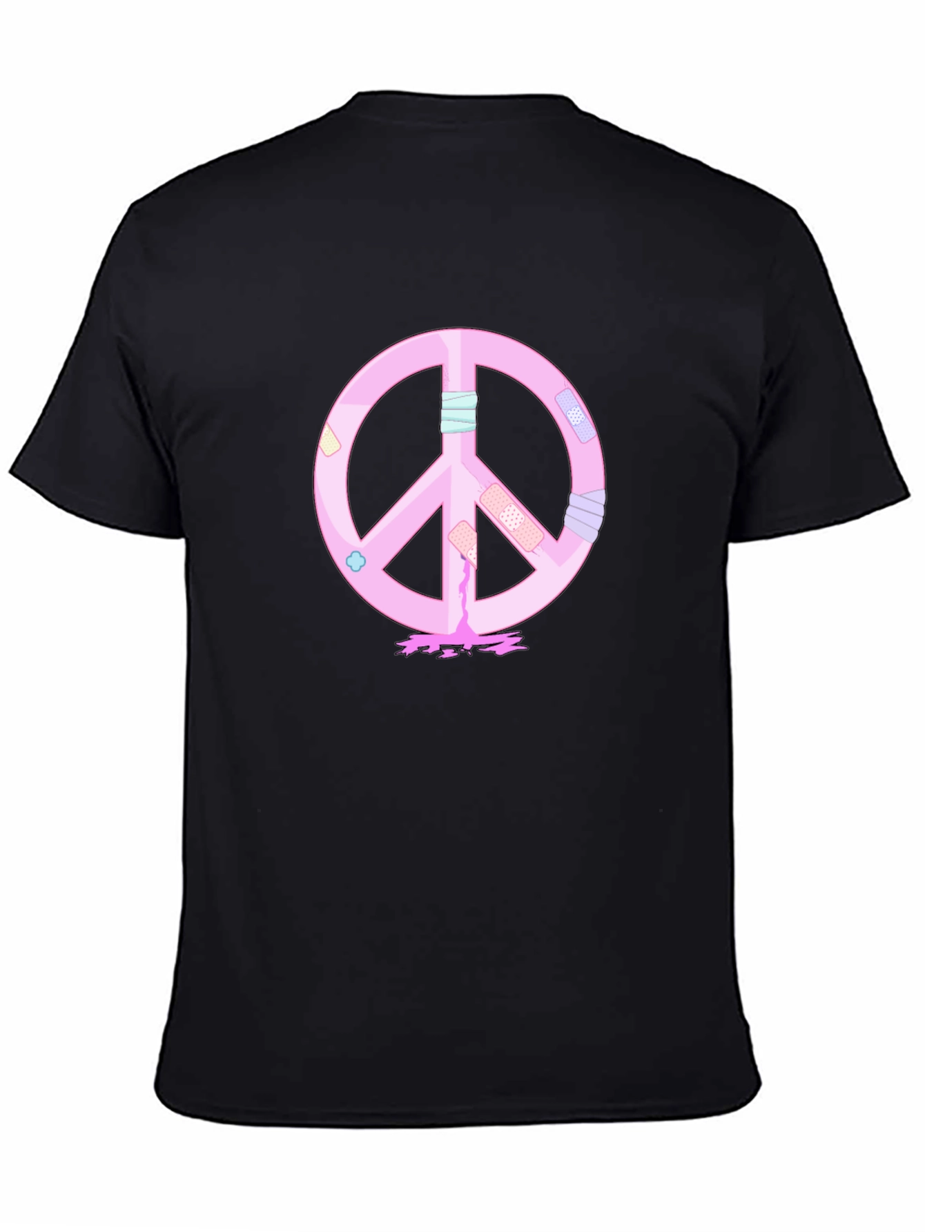 Black Peace Sign T-Shirt - Pink Bandage Design view 4