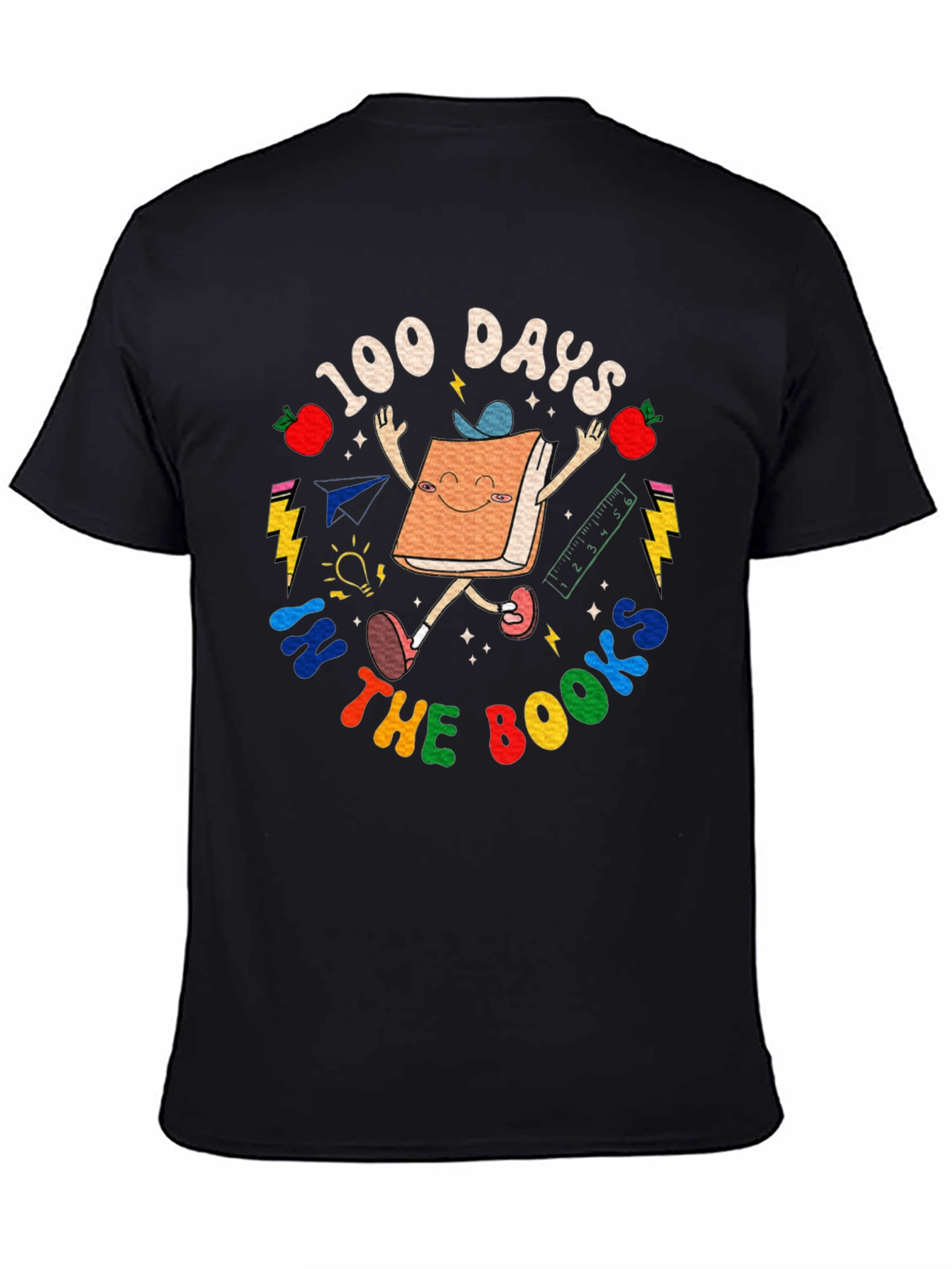 Black 100 Days in The Books T-Shirt - Cute Book Character view 4