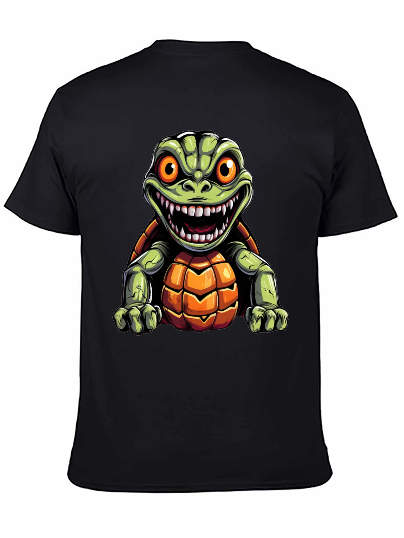 Black Men's Black T-Shirt with Cartoon Turtle Graphic view 4
