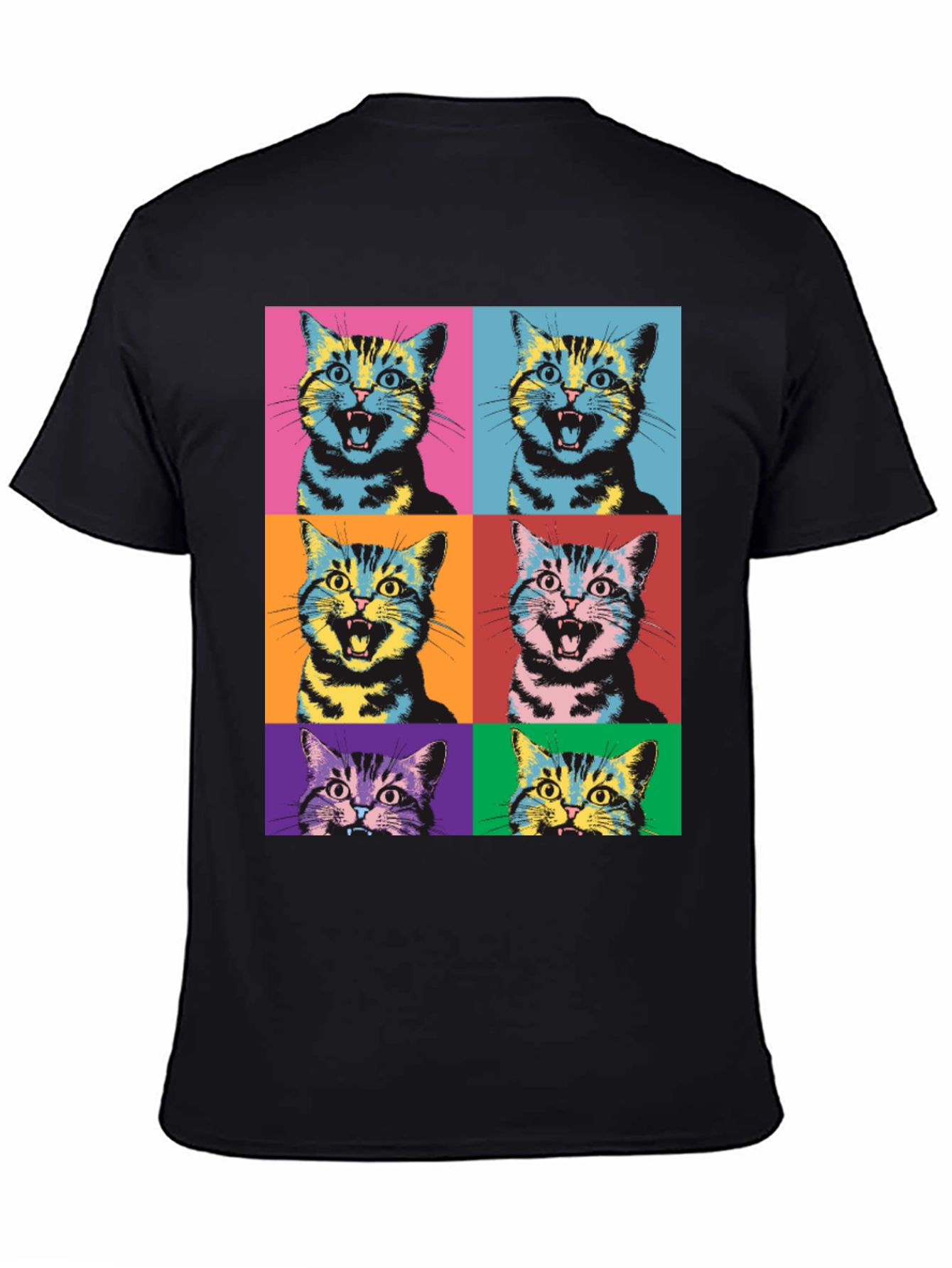 Black Pop Art Cat Graphic T-Shirt - Unique Style view 4