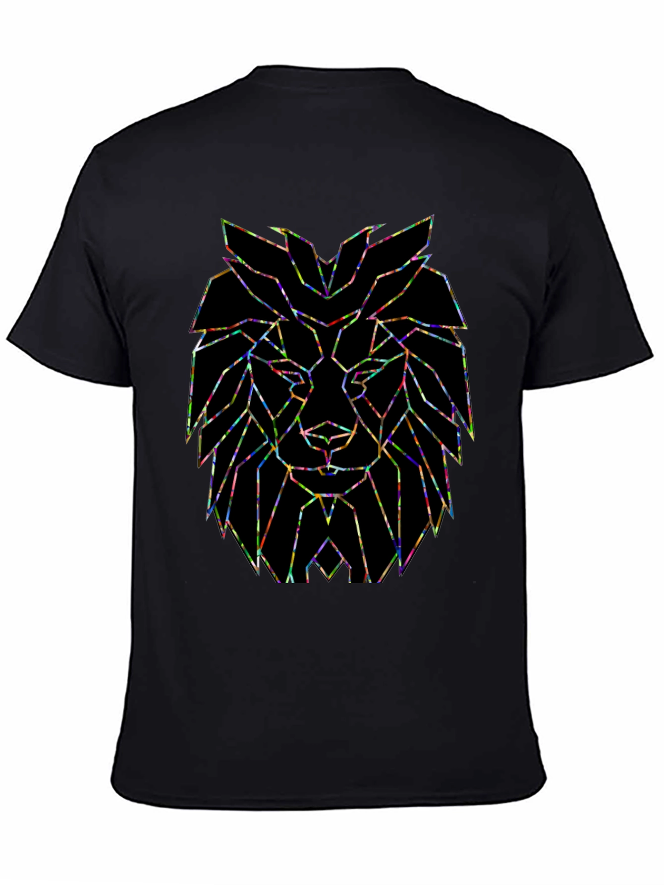 Black Geometric Lion Head Graphic Tee - Modern Art Design view 4