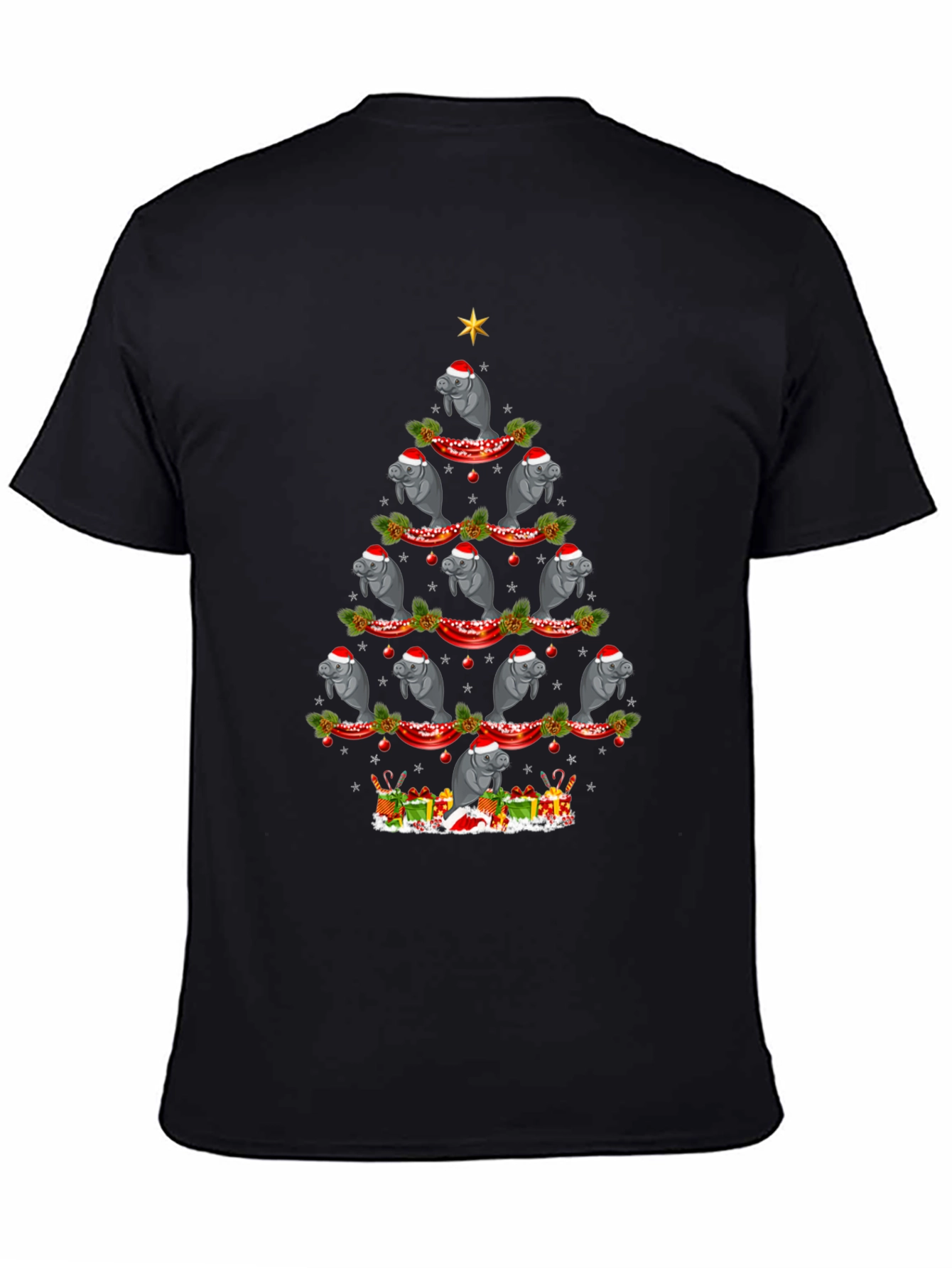 Black Manatee Christmas Tree Graphic Tee - Holiday Fun view 4