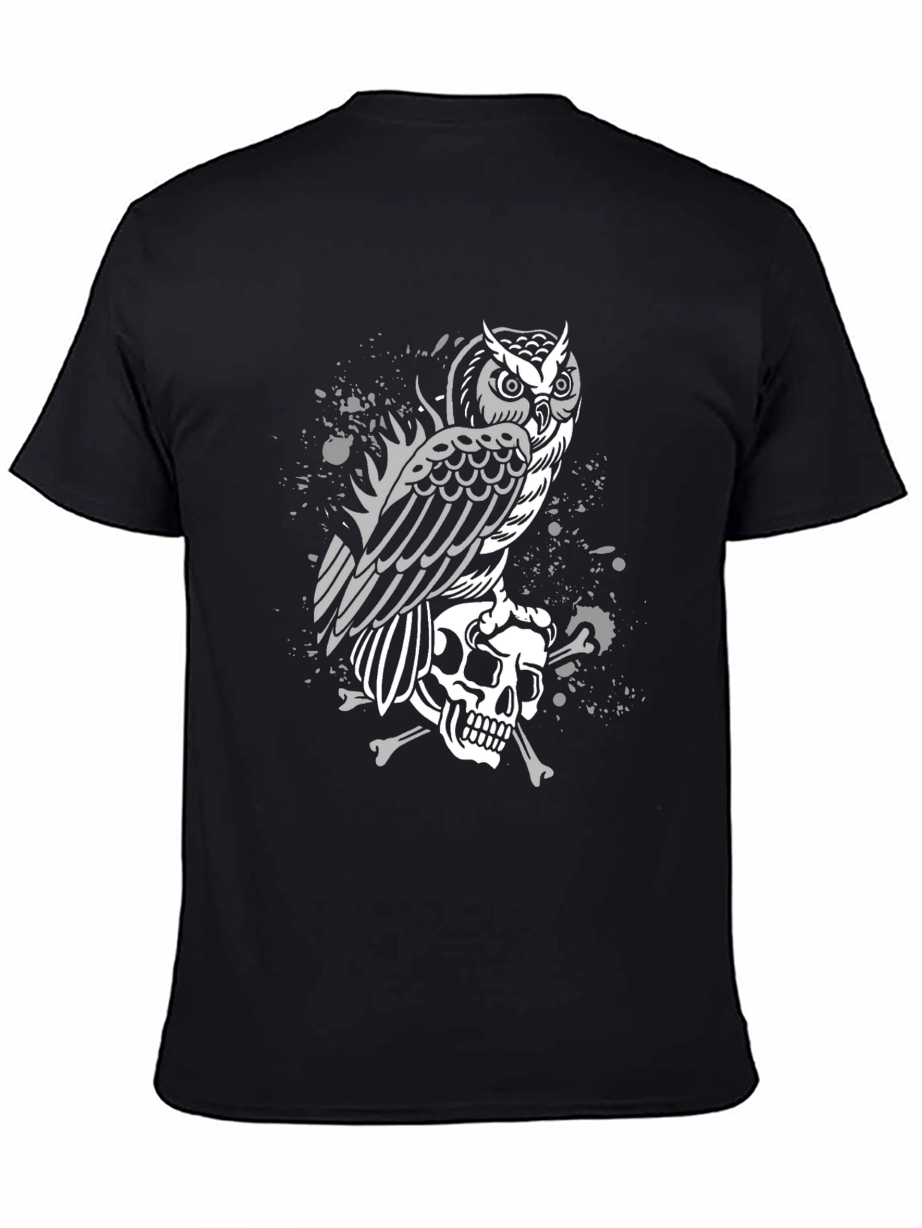 Black Owl & Skull Graphic Tee - Black Cotton T-Shirt view 4