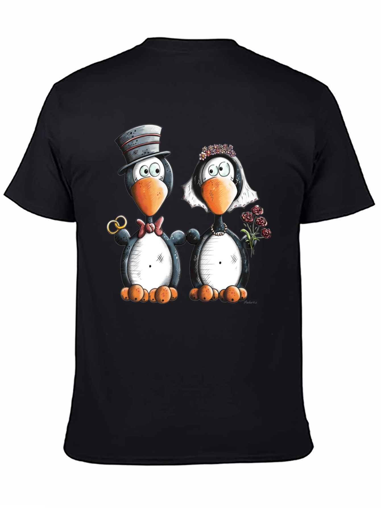 Black Penguin Wedding Graphic Tee - Black view 4