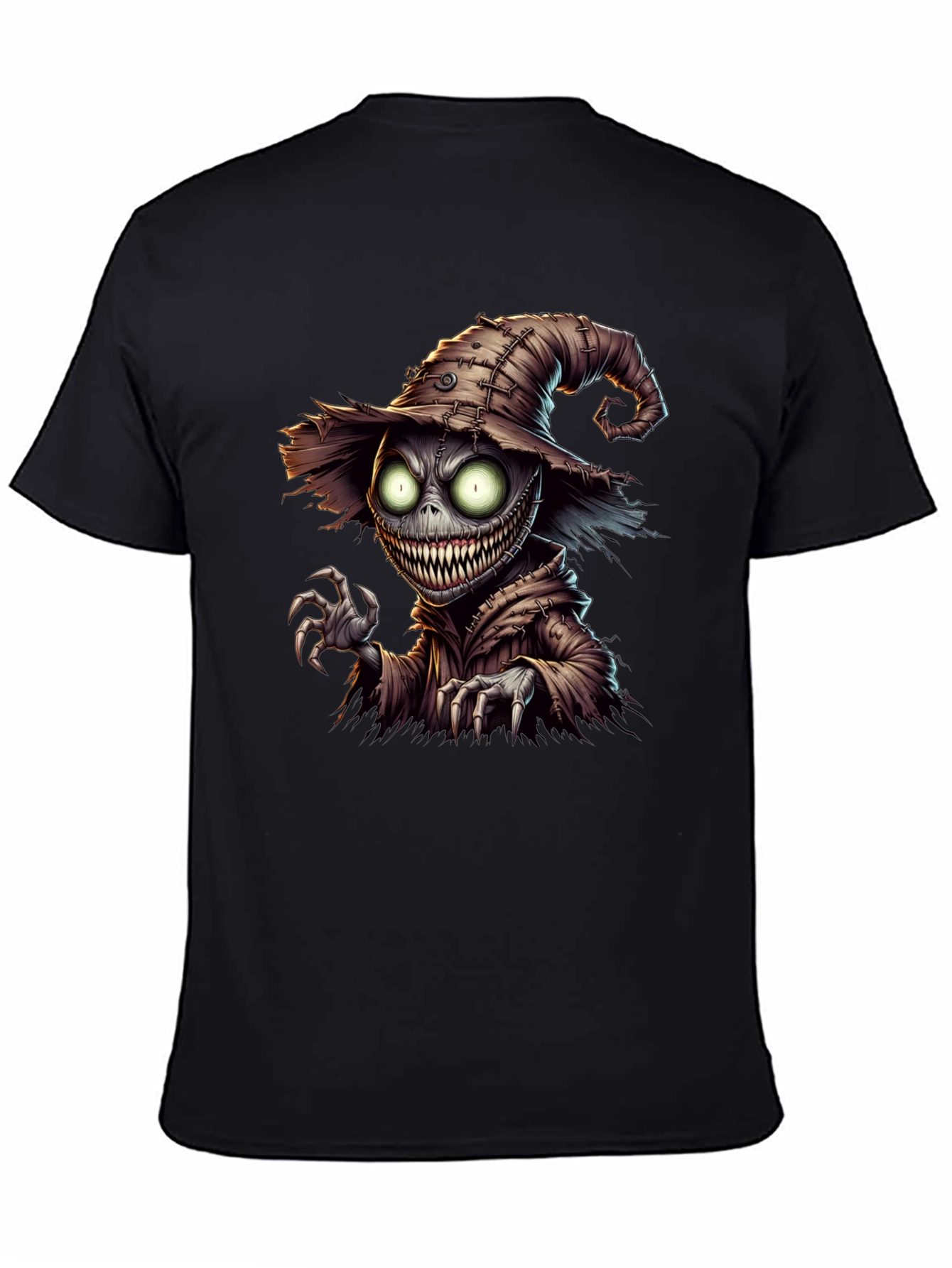 Black Creepy Scarecrow Graphic Tee - Halloween Horror Shirt view 4