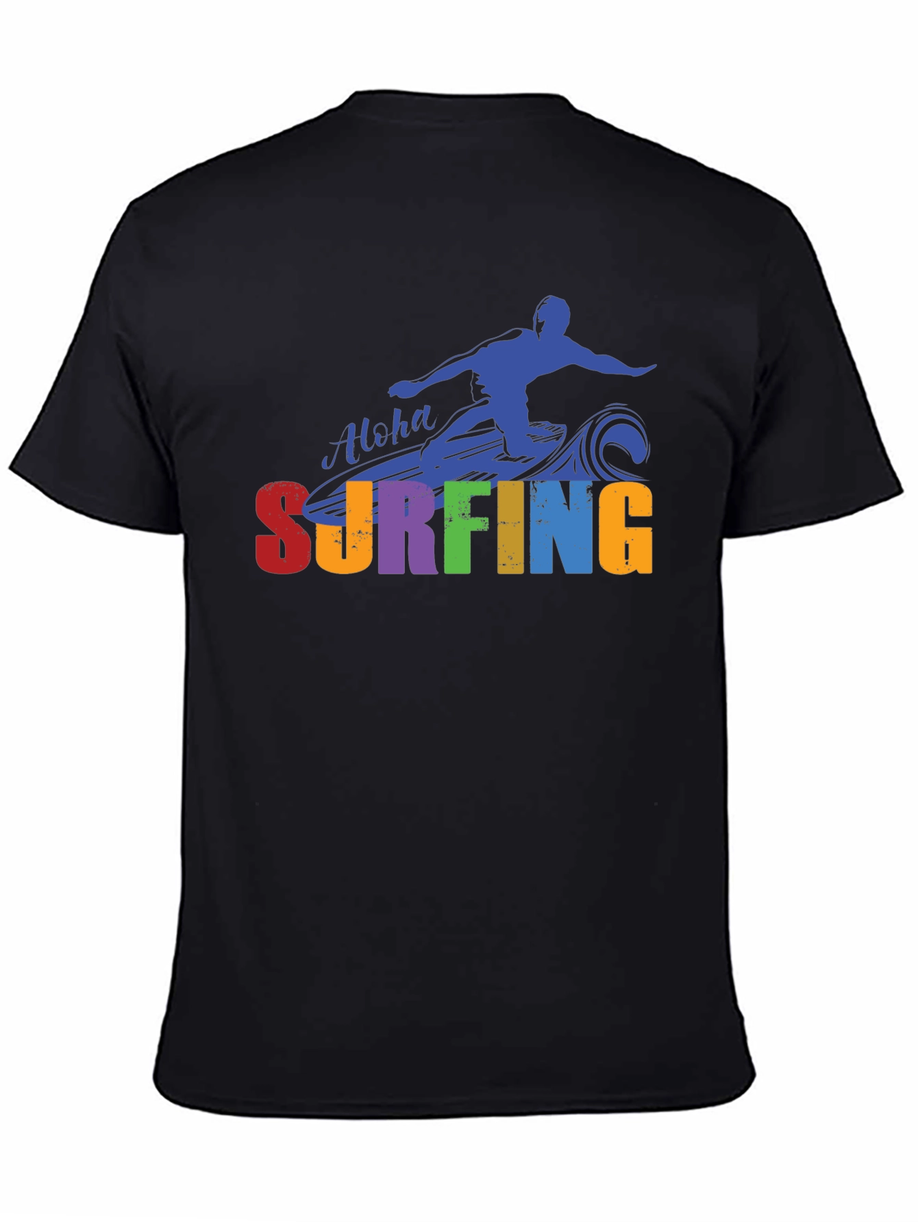 Black Aloha Surfing Graphic Tee - Black Cotton T-Shirt view 4