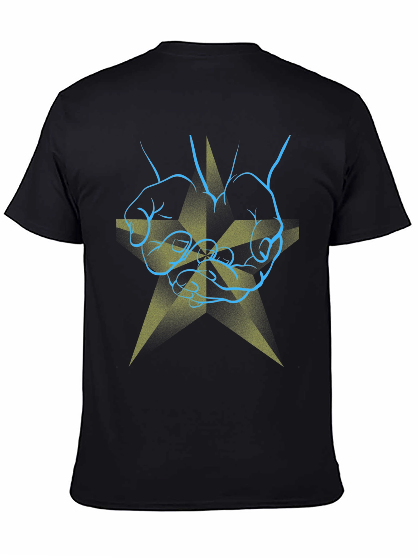 Black Graphic Print T-Shirt - Hands & Star Design view 4