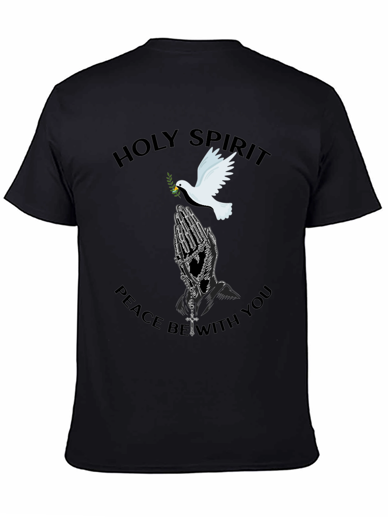 Black Holy Spirit Dove Graphic Black T-Shirt view 4