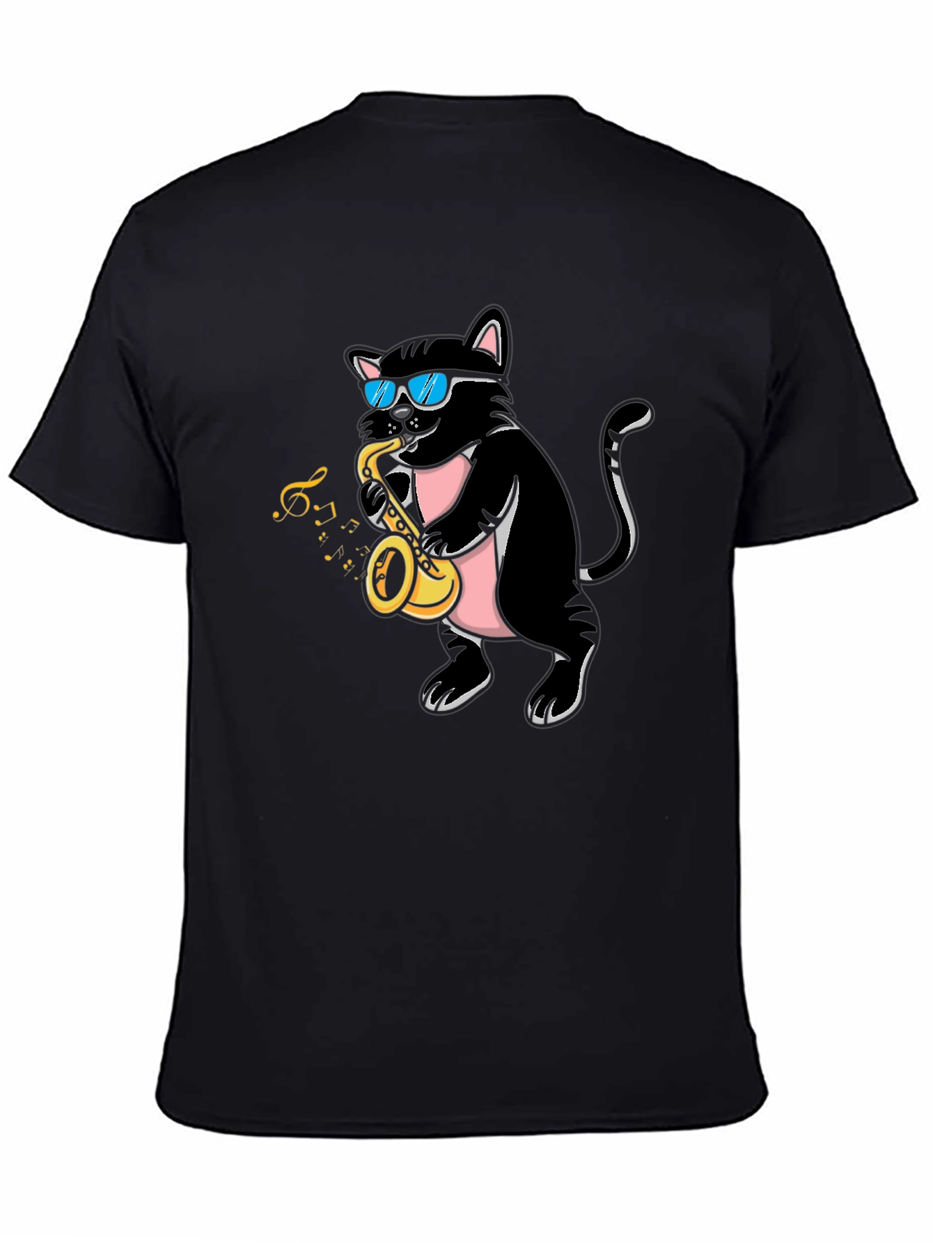 Black Cool Cat Saxophone Player Graphic T-Shirt view 4