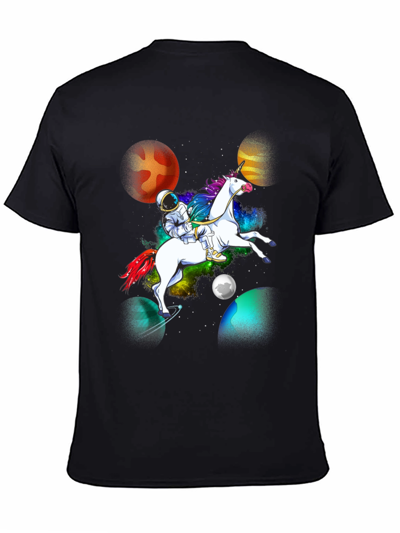 Black Astronaut Unicorn Galaxy T-Shirt view 4
