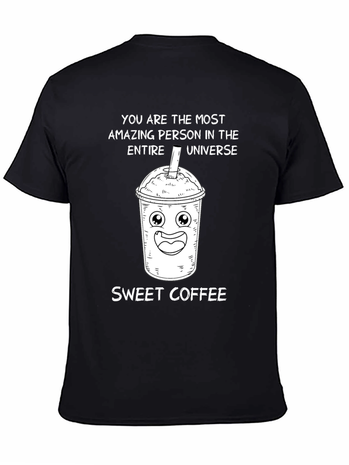 Black Sweet Coffee Cartoon Graphic T-Shirt view 4