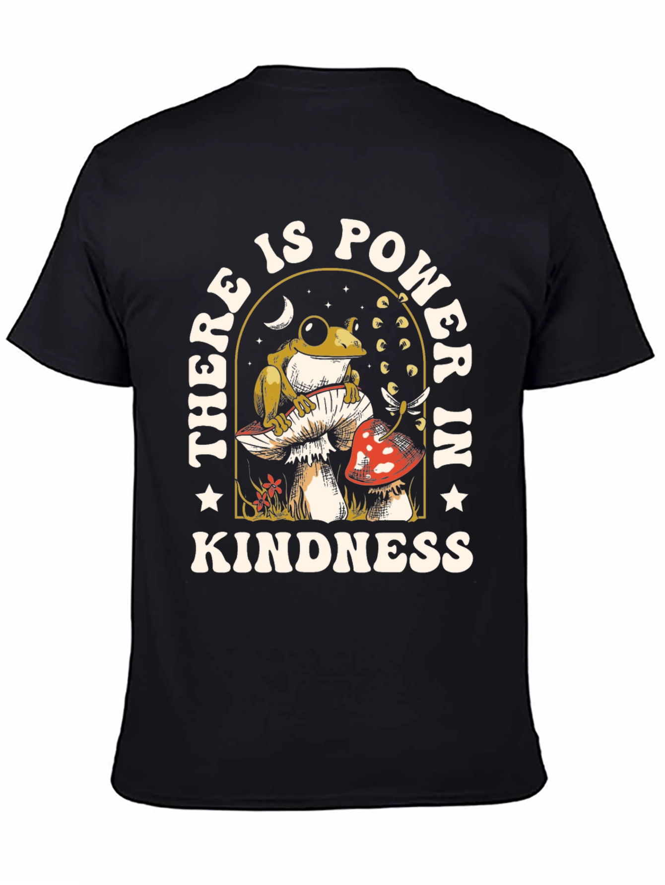 Black Kindness Power T-Shirt - Frog Mushroom Design view 4