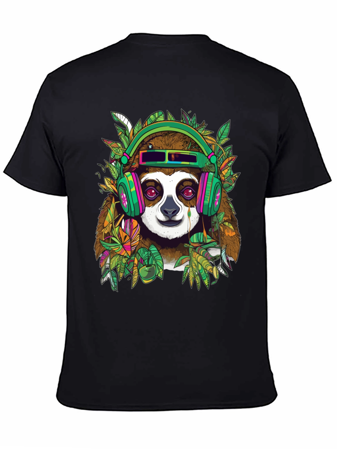 Black Sloth in Headphones Graphic Tee view 4