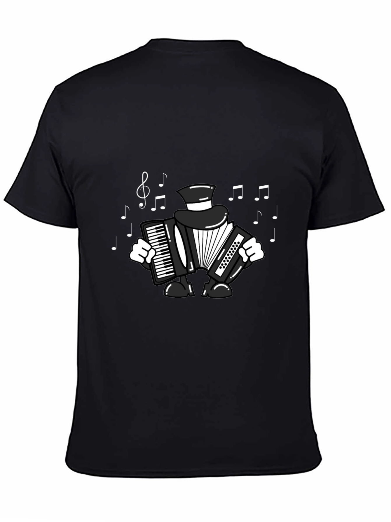 Black Accordion Player T-Shirt - Musical Design view 4