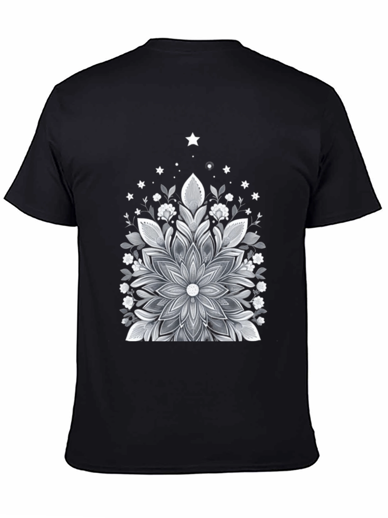 Black Floral Mandala Graphic Tee - Black Cotton Blend view 4