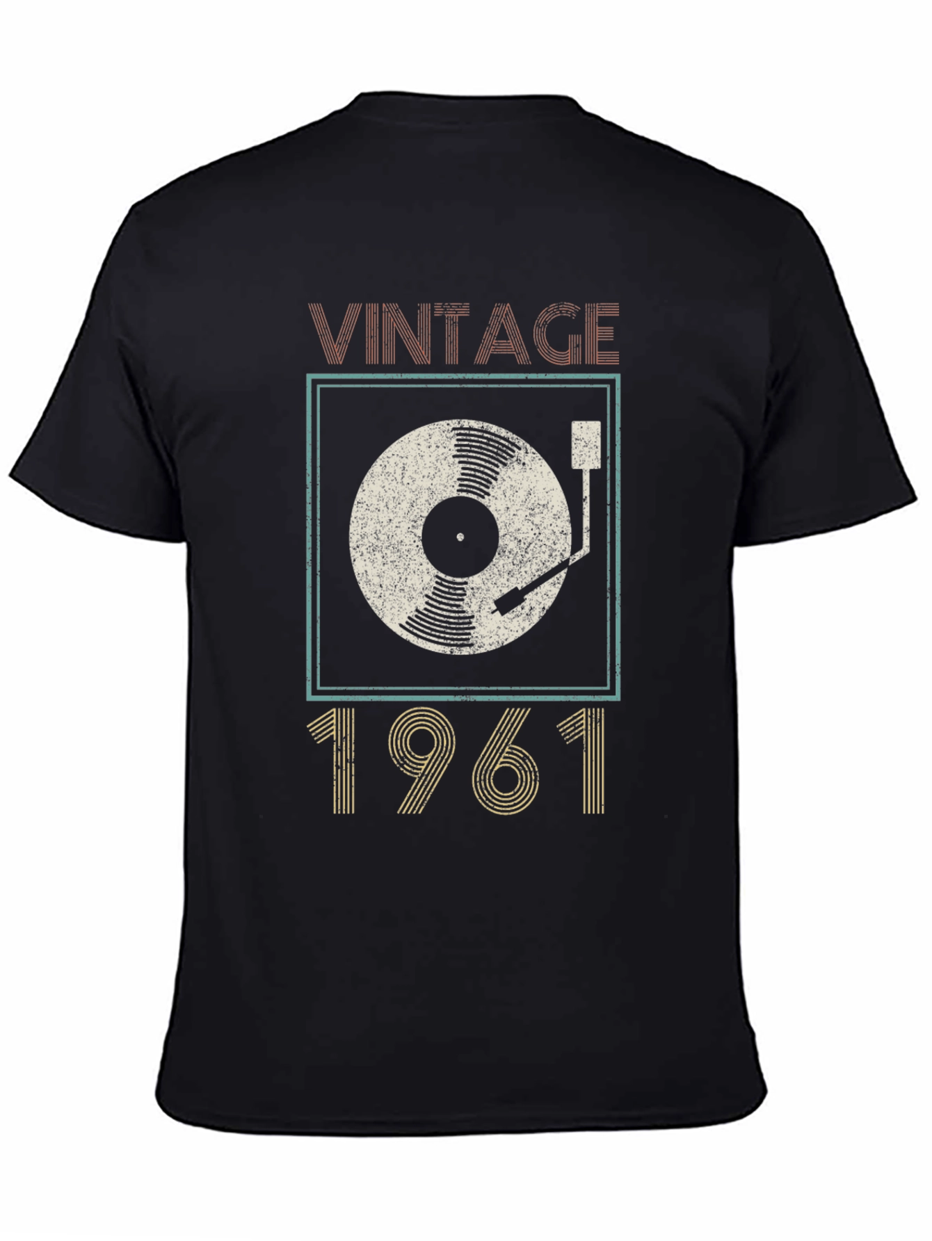 Black Vintage 1961 Record Player Graphic T-Shirt view 4