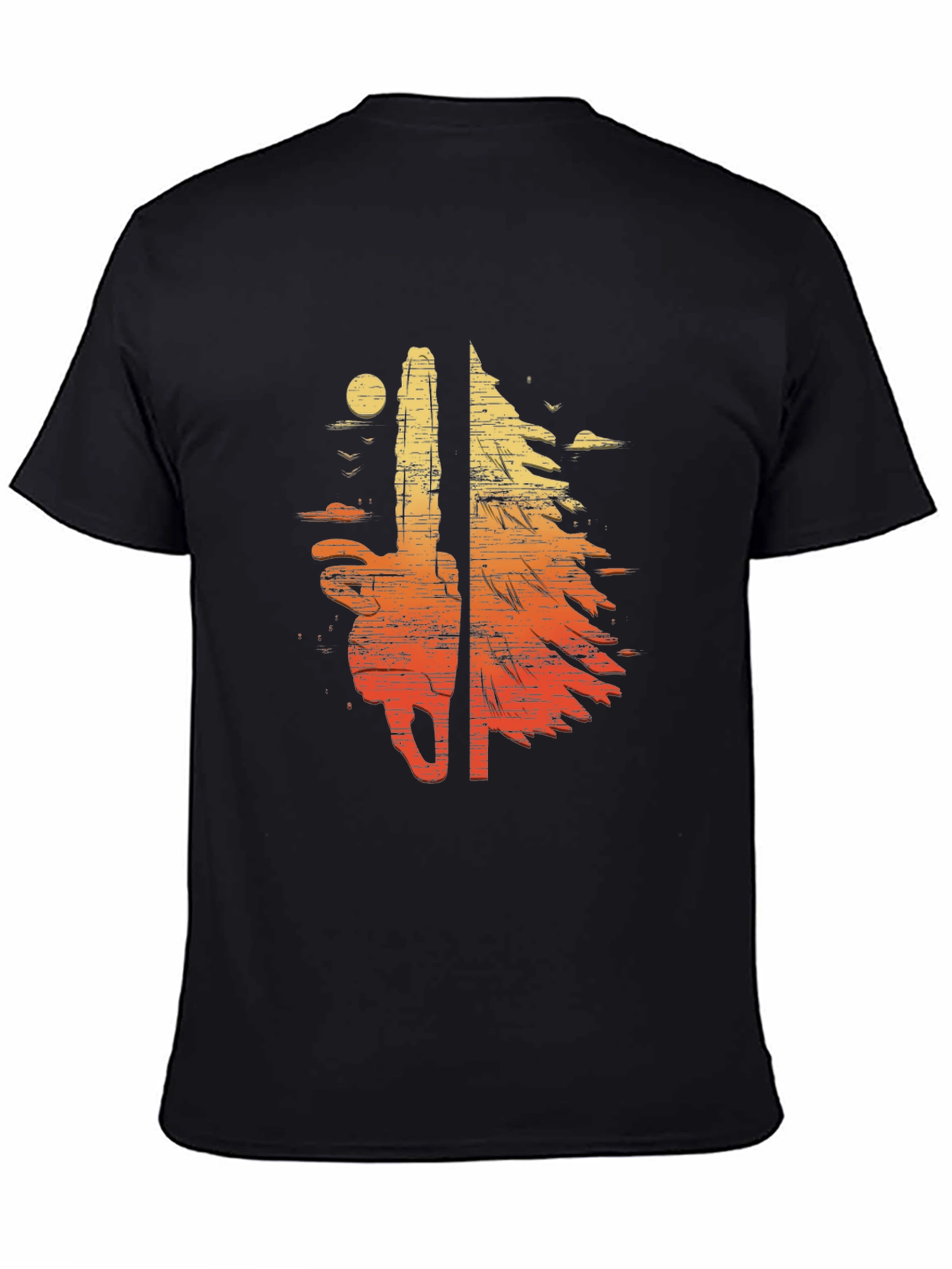 Black Chainsaw Sunset Graphic T-Shirt view 4