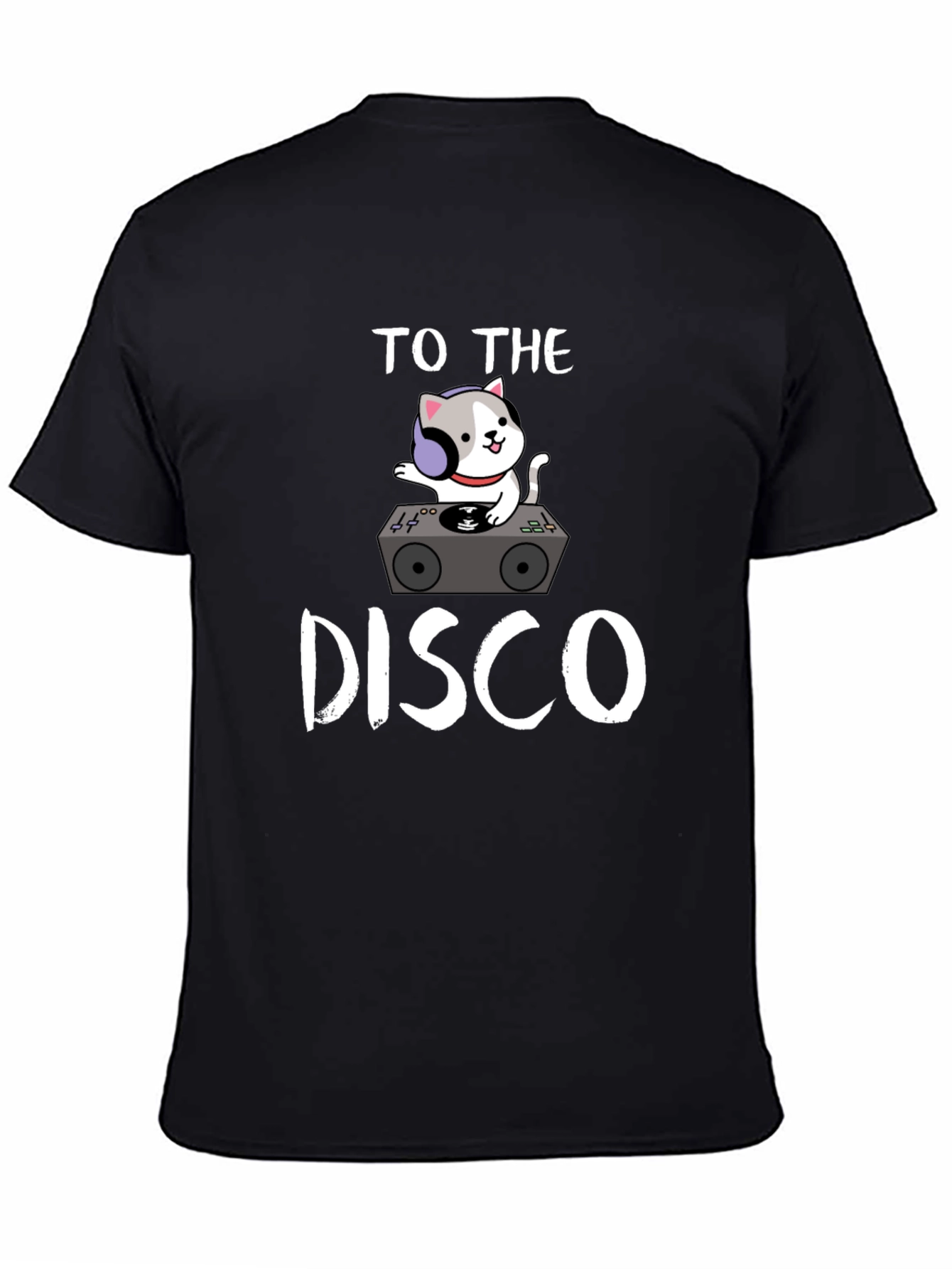 Black DJ Cat Graphic Tee - "To The Disco" Design view 4
